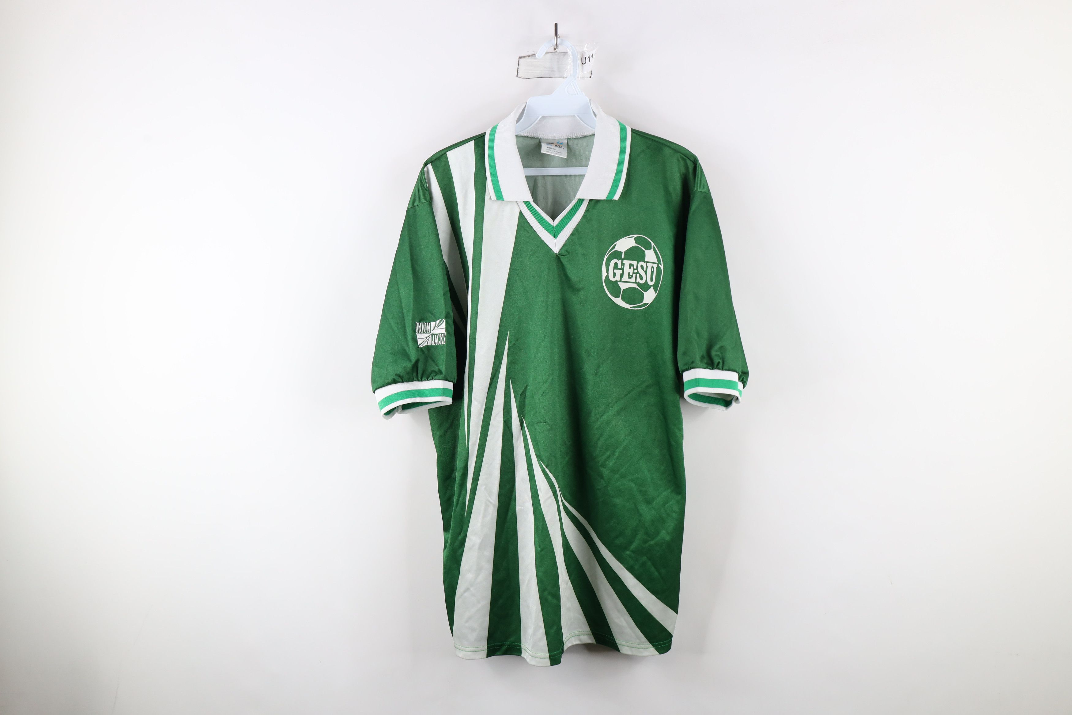 Vintage Vintage 90s Collared Short Sleeve Soccer Jersey Green White Size US L / EU 52-54 / 3 - 1 Thumbnail