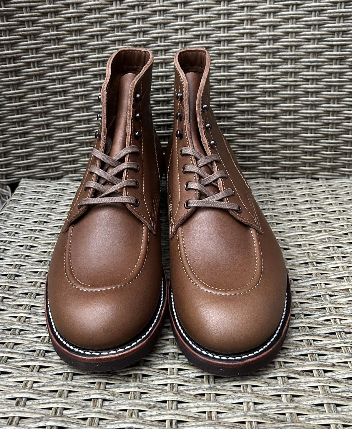 Vintage 1930s Leather Sport Boot Outing Shoes In Cigar Brown Moc-Toe Size US 12 / EU 45 - 2 Thumbnail