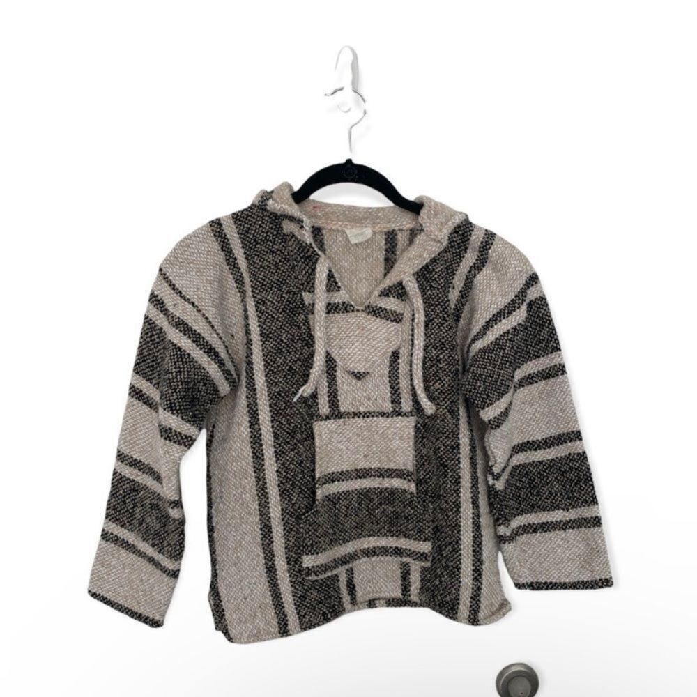 Other Baja Hoodie Pullover Gray Beige Striped Mexican Poncho Style Size S / US 4 / IT 40 - 2 Thumbnail
