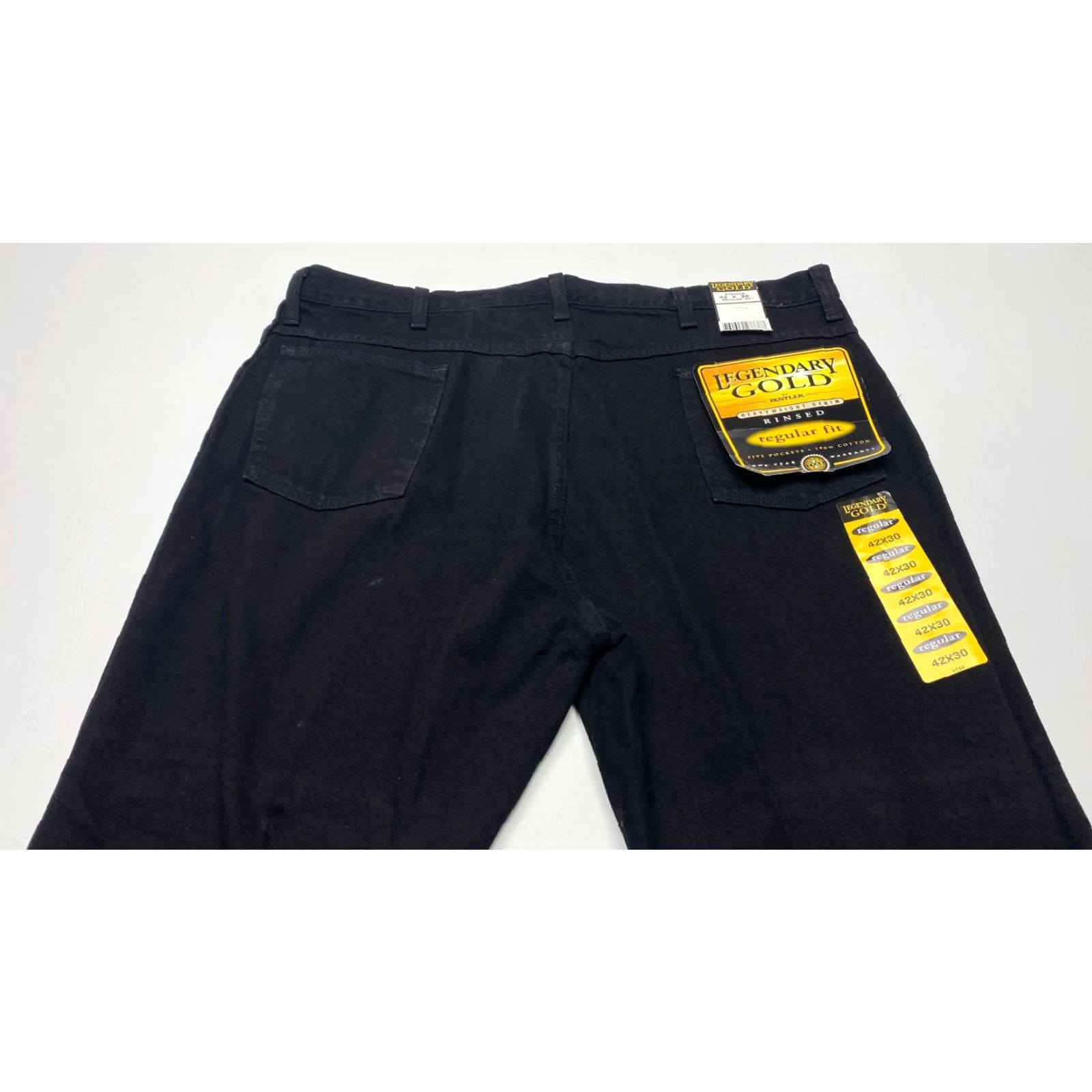 Denime VINTAGE NWT Mens Denim Jeans 42x27 Rustler Black Gold Heavyweight 90s Rugged Straight 5-Pocket Mens Jeans Black Rustler 42 Mens Size US 42 / EU 58 - 3 Thumbnail