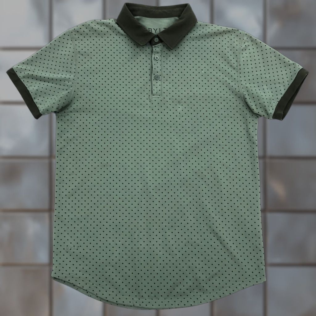 Vintage BYLT Basics Polo Shirt M Short Sleeve Drop Cut Sage Green Polka Dot Button Mens Polo Shirt Casual Golf Activewear bylt Size US M / EU 48-50 / 2 - 1 Thumbnail