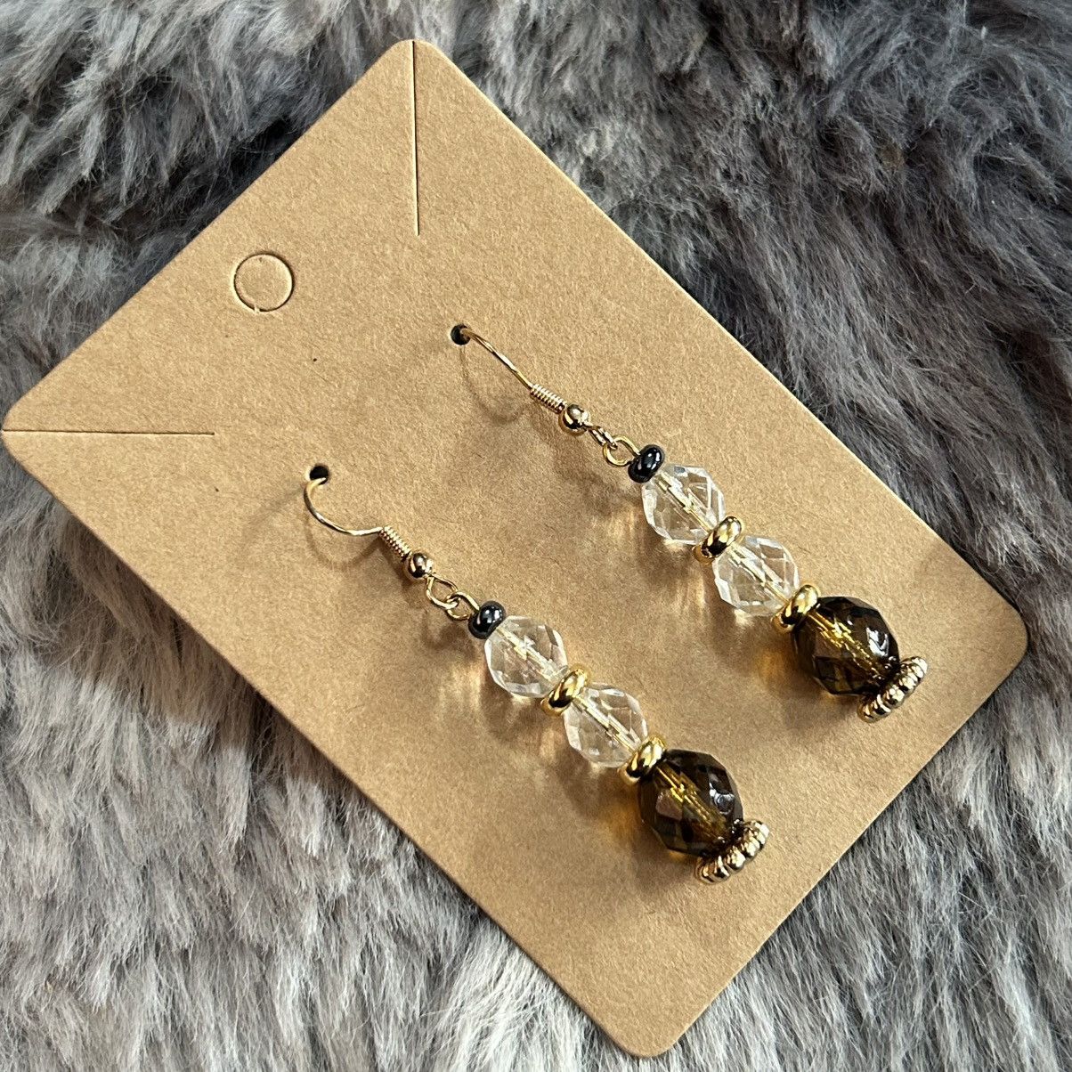 Handmade Handcrafted vintage bead brown topaz faceted glass earrings Size ONE SIZE - 1 Thumbnail