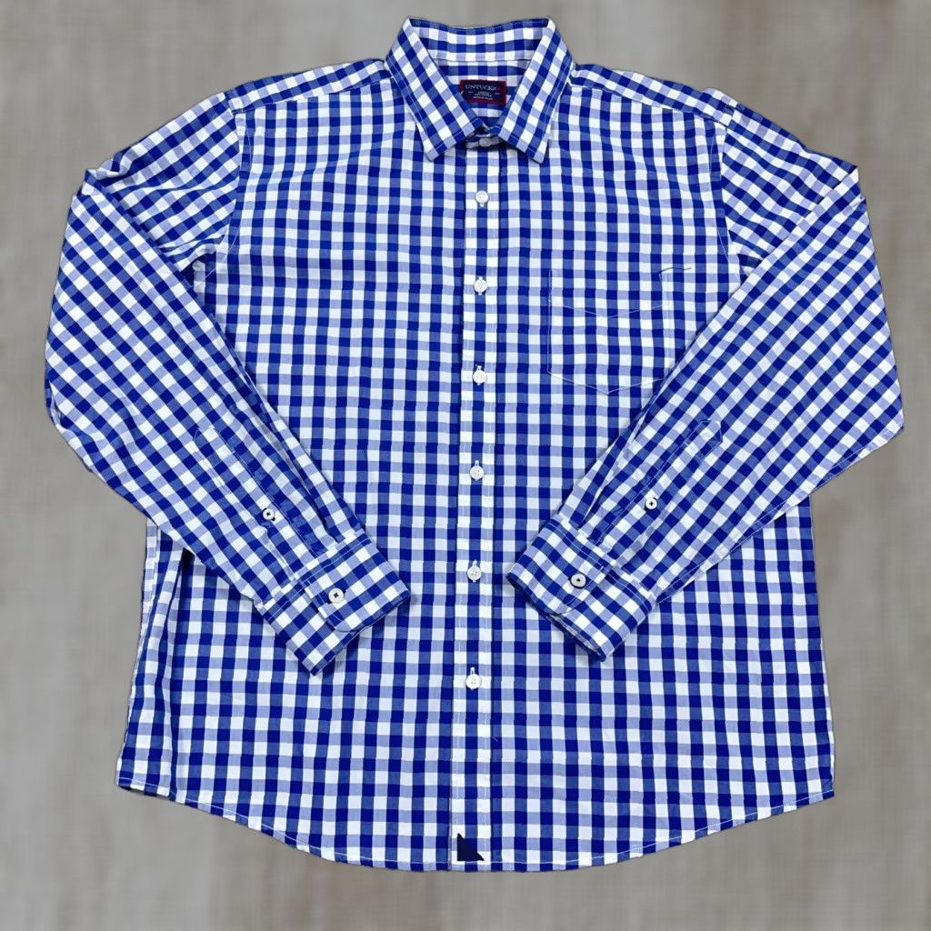 UNTUCKit UNTUCKit Shirt Men Large Blue White Button Up Gingham Check Dress Casual Poplin Size US L / EU 52-54 / 3 - 1 Thumbnail