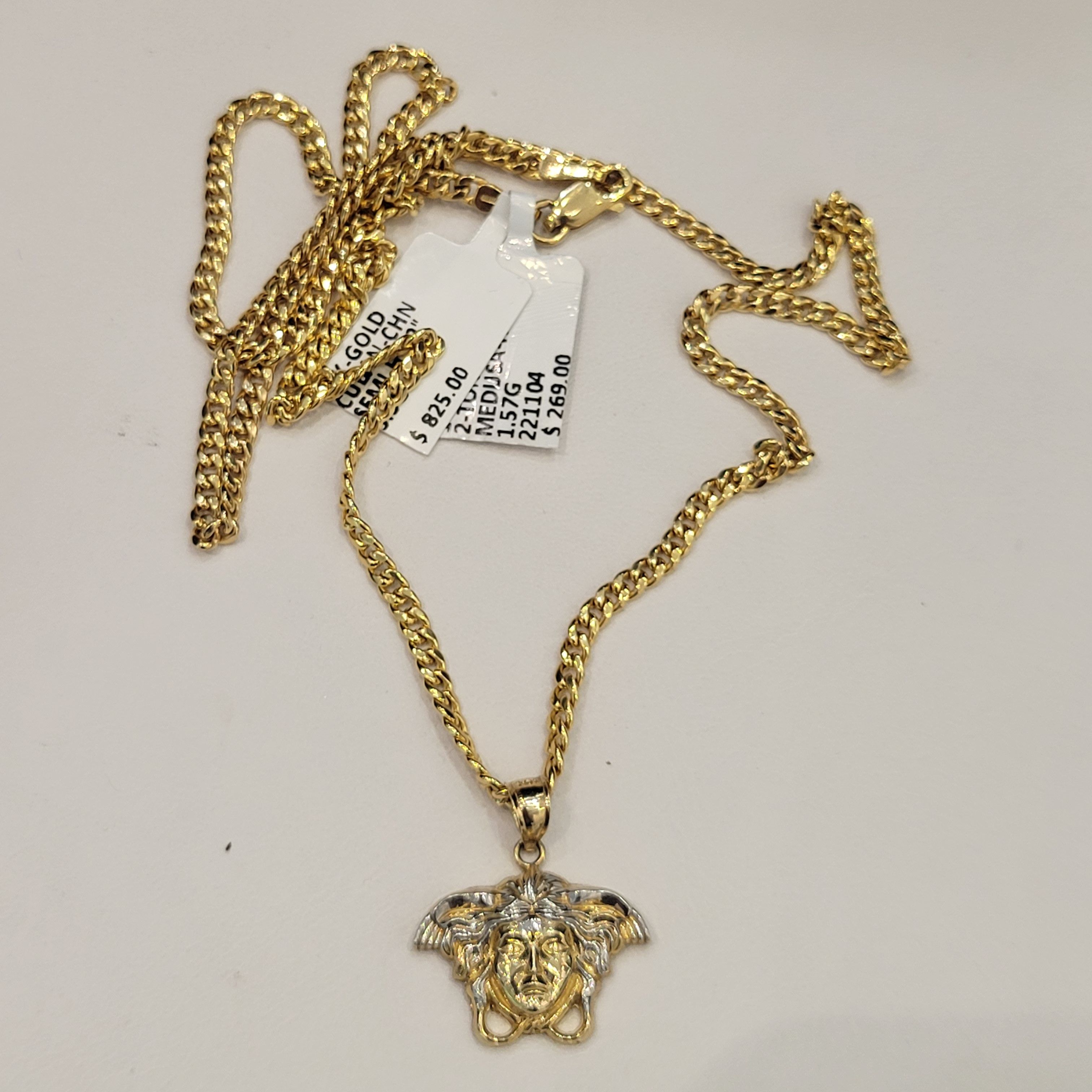 image of 10K Solid Gold 10K Gold Medusa Head 22" Necklace 2-Tone Pendant With Chain, Men's