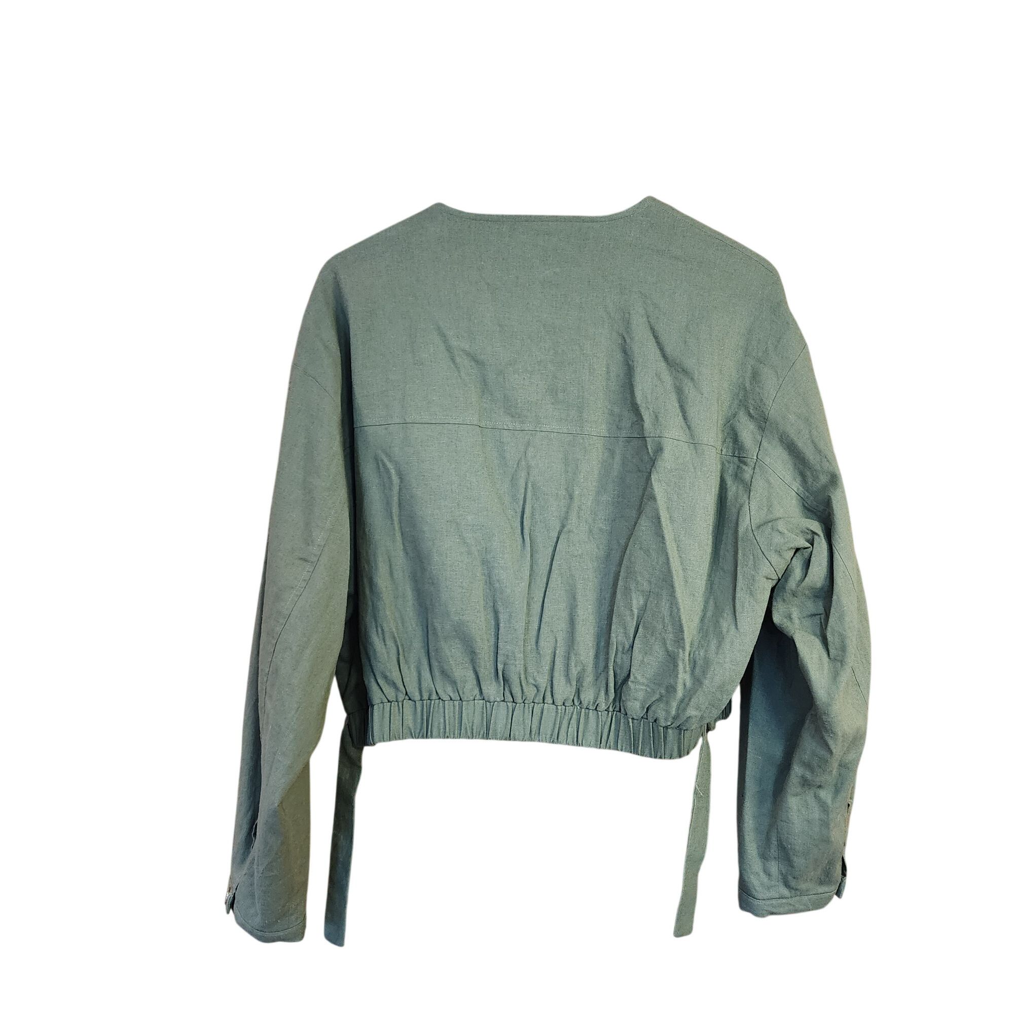 Zara Zara Hunter Green Linen Crop Bomber Jacket womens size XS N Size XS / US 0-2 / IT 36-38 - 2 Thumbnail