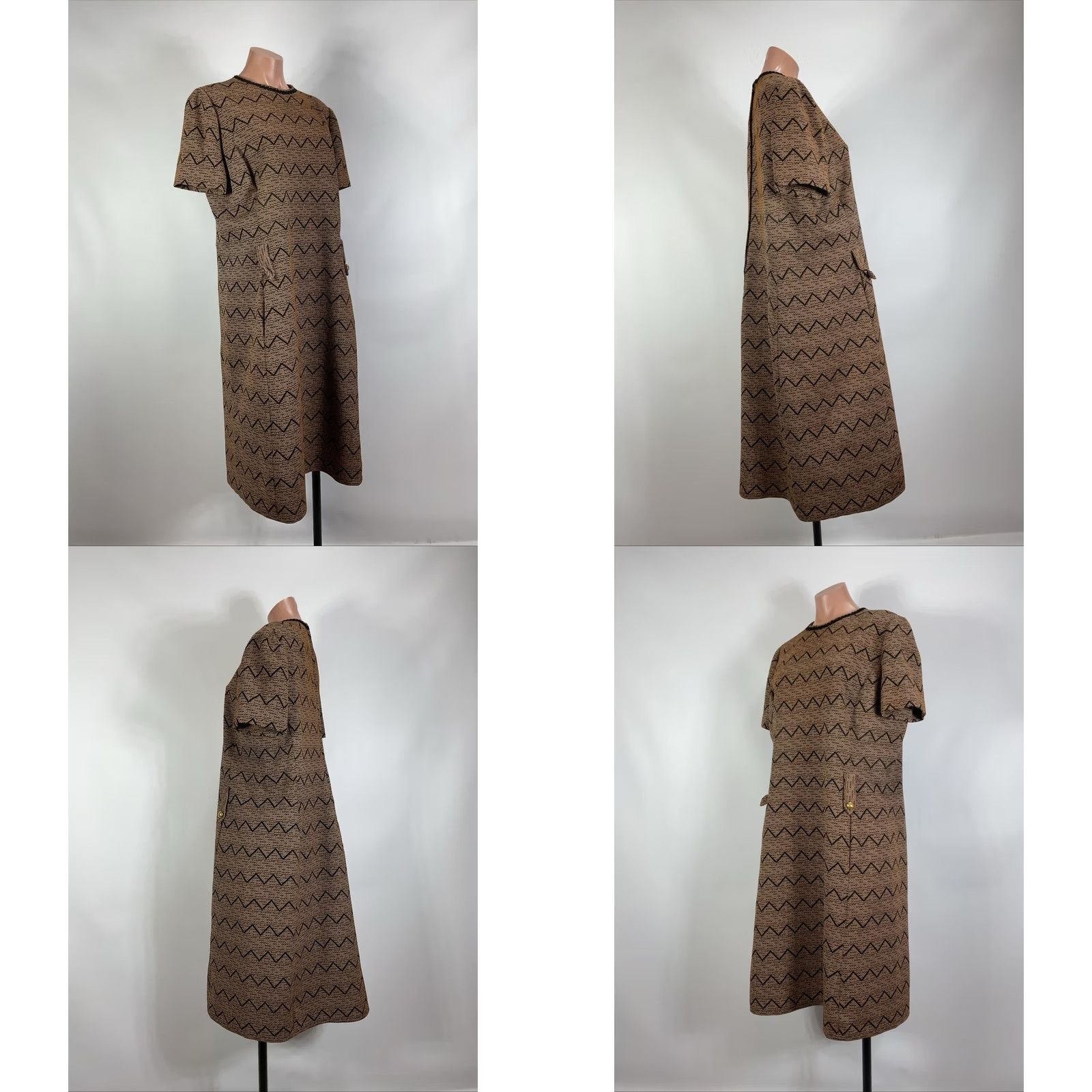 Vintage VINTAGE 50S MOD CHEVRON TWEED JACKET A LINE DRESS SUIT PLUS sz 20 UnionMade Brown Acrylic Blend Art Deco Womens 1940s Size 3XL / US 20-22 - 9 Thumbnail