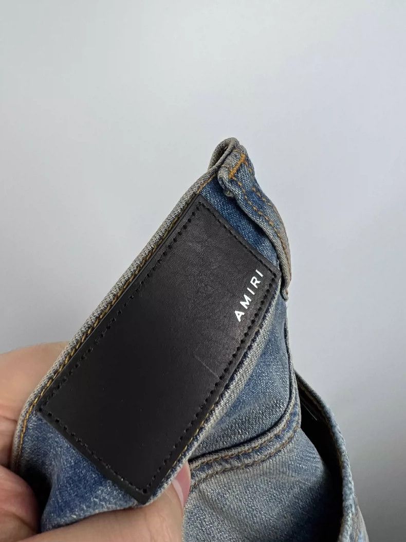Amiri Amiri Washed Blue Soundwave Stripe Patchwork mx1 Jeans Size US 33 - 6 Thumbnail