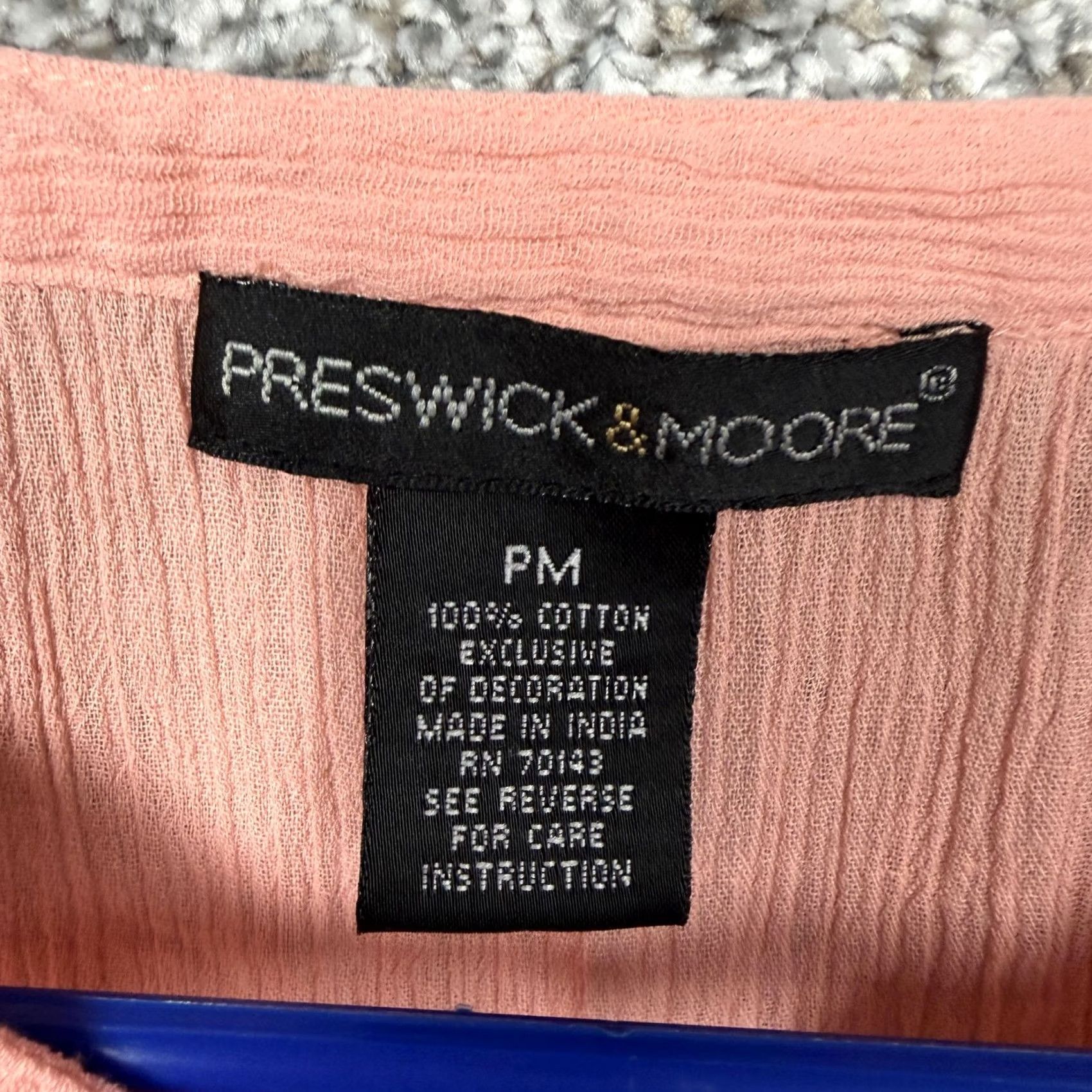 Vintage Preswick & Moore Blouse PM Peach Gauze Crochet Semi-Sheer Coastal Grandmother Size M / US 6-8 / IT 42-44 - 5 Thumbnail