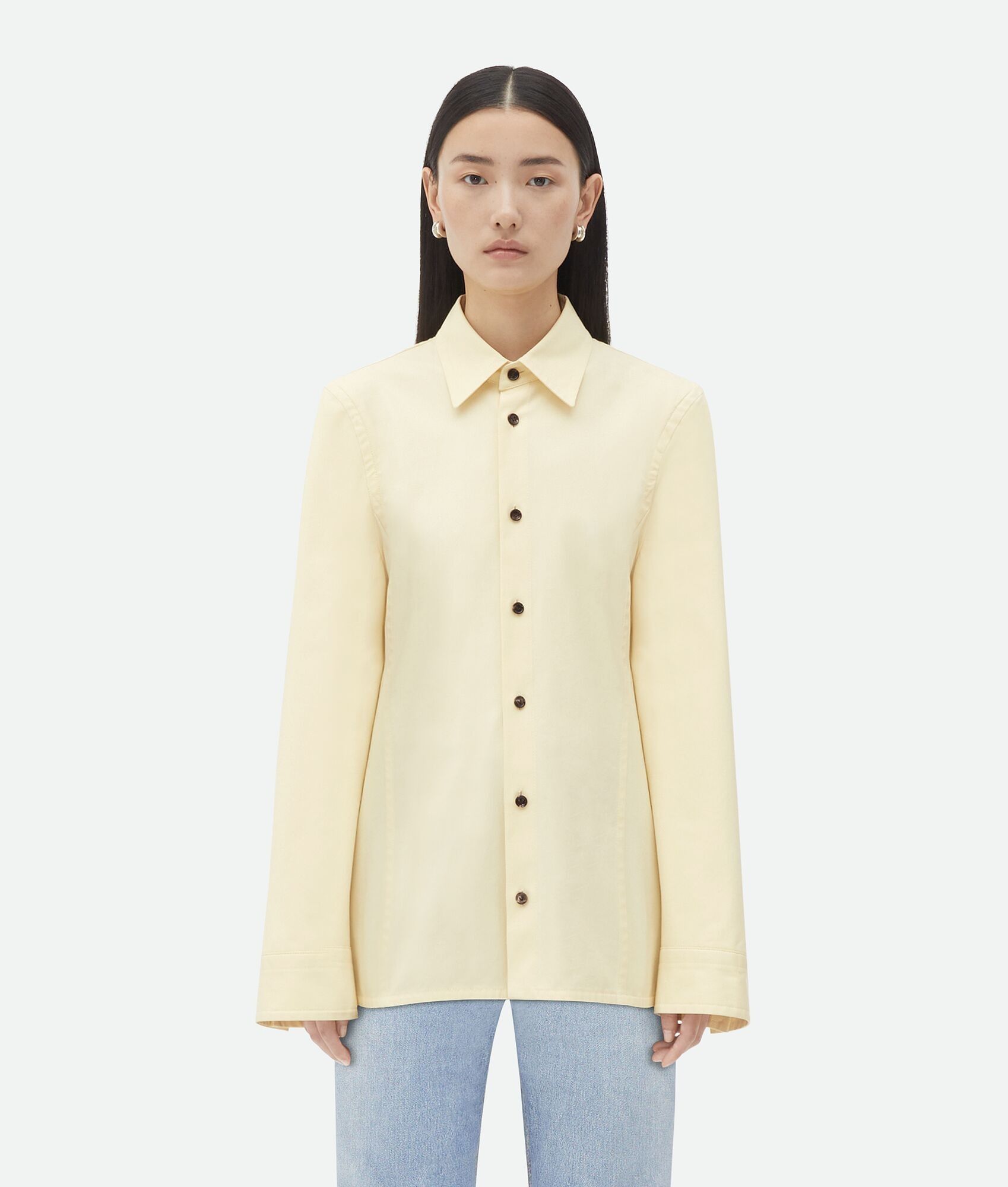 Bottega Veneta o1bcso1str0225 Cotton Shirt With Storm Flap in Light Yellow Size XS / US 0-2 / IT 36-38 - 1 Thumbnail
