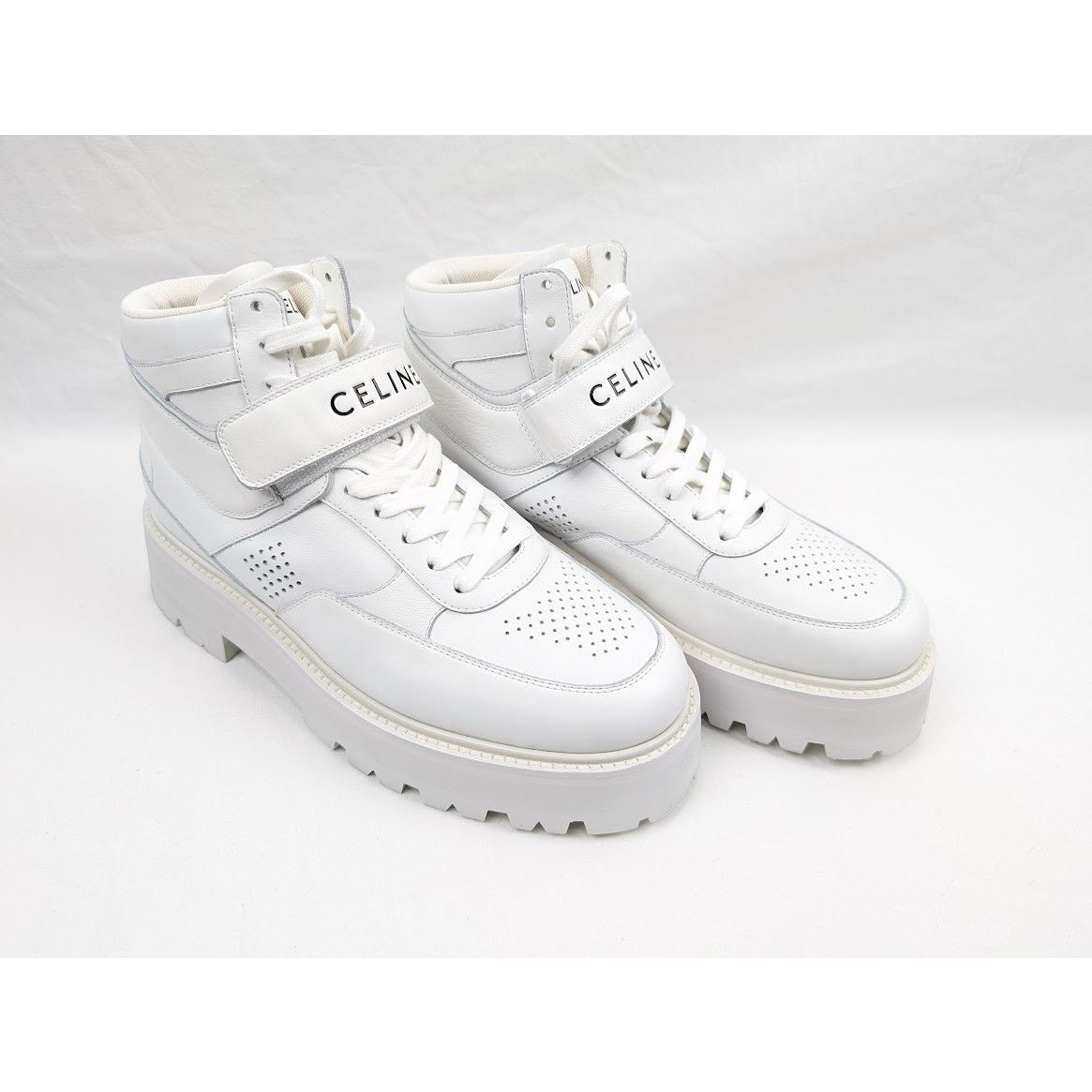 Celine o1rshd1 Calfskin High Sneaker W/ Scratch in Optic White Size US 11 / EU 44 - 16 Thumbnail