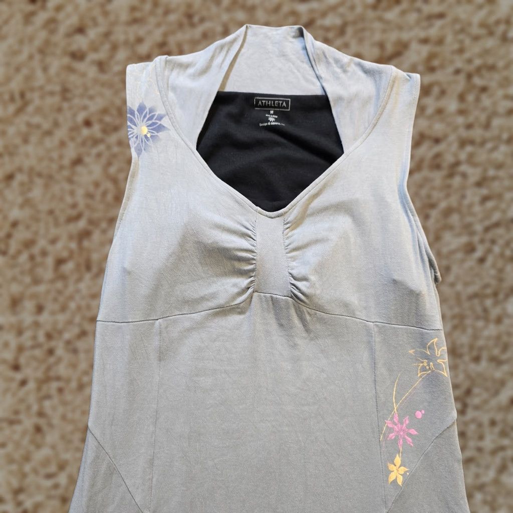Athleta VINTAGE Athleta Dress Womens Medium Gray Midi Painted Art Lined Y2K Casual Sheath Sleeveless V-Neck Pullover Size M / US 6-8 / IT 42-44 - 1 Thumbnail