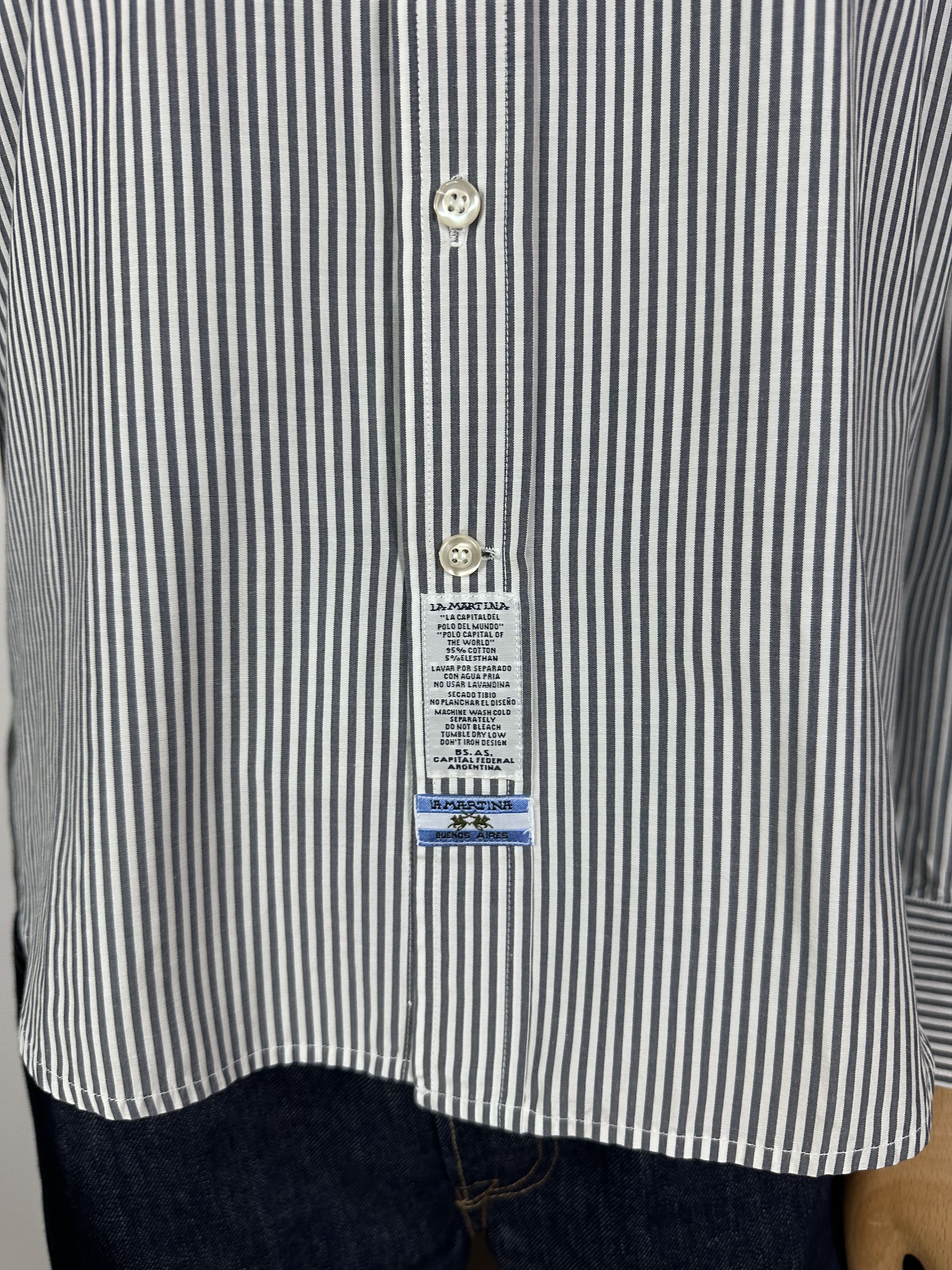 La Martina La MArtina Mens Shirt Gray Stripes Long Sleeves Button Up Size US L / EU 52-54 / 3 - 7 Thumbnail
