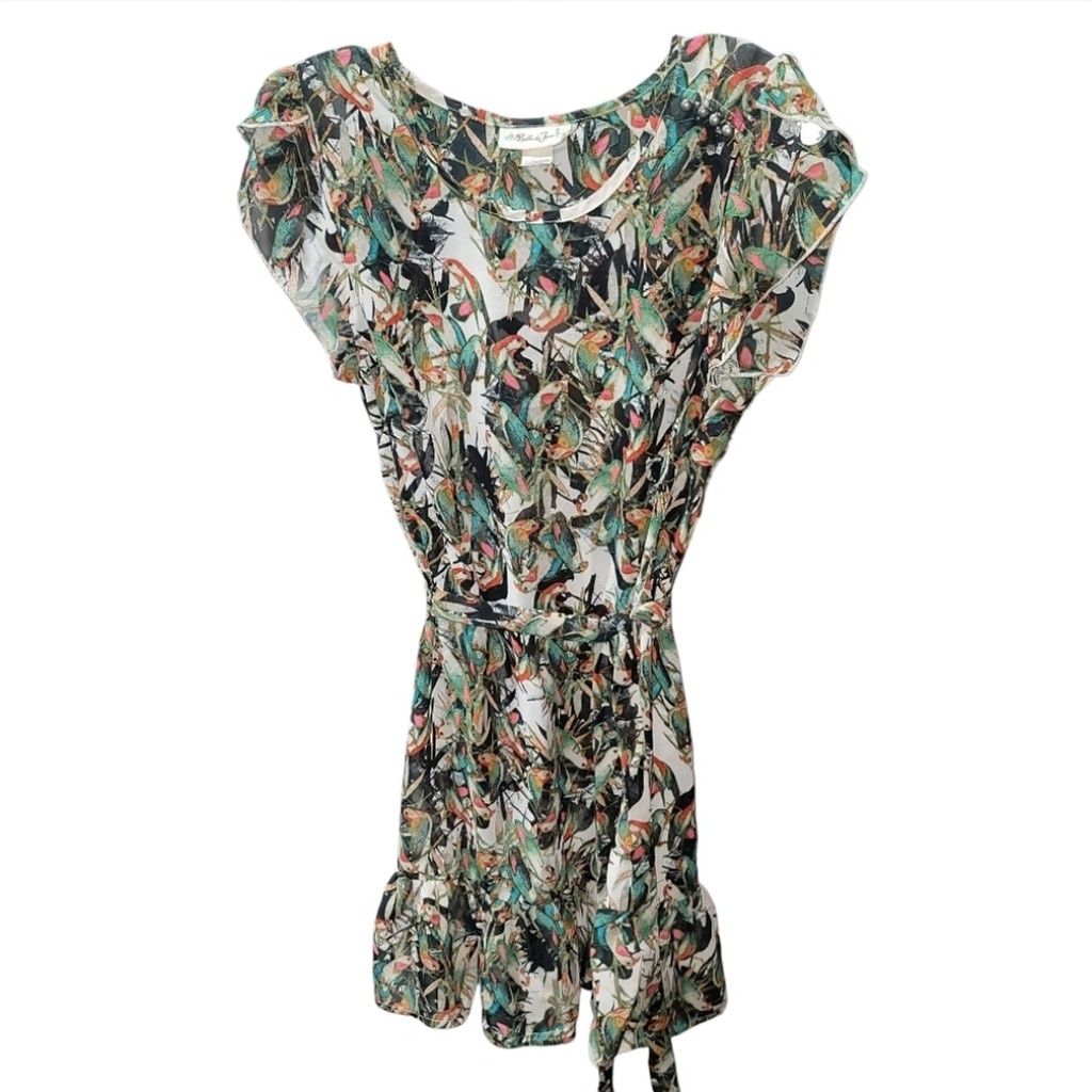 Other BELLE du JOUR Sheer Ruffle Colorful Tropical Parakeets Dress Size M / US 6-8 / IT 42-44 - 1 Thumbnail