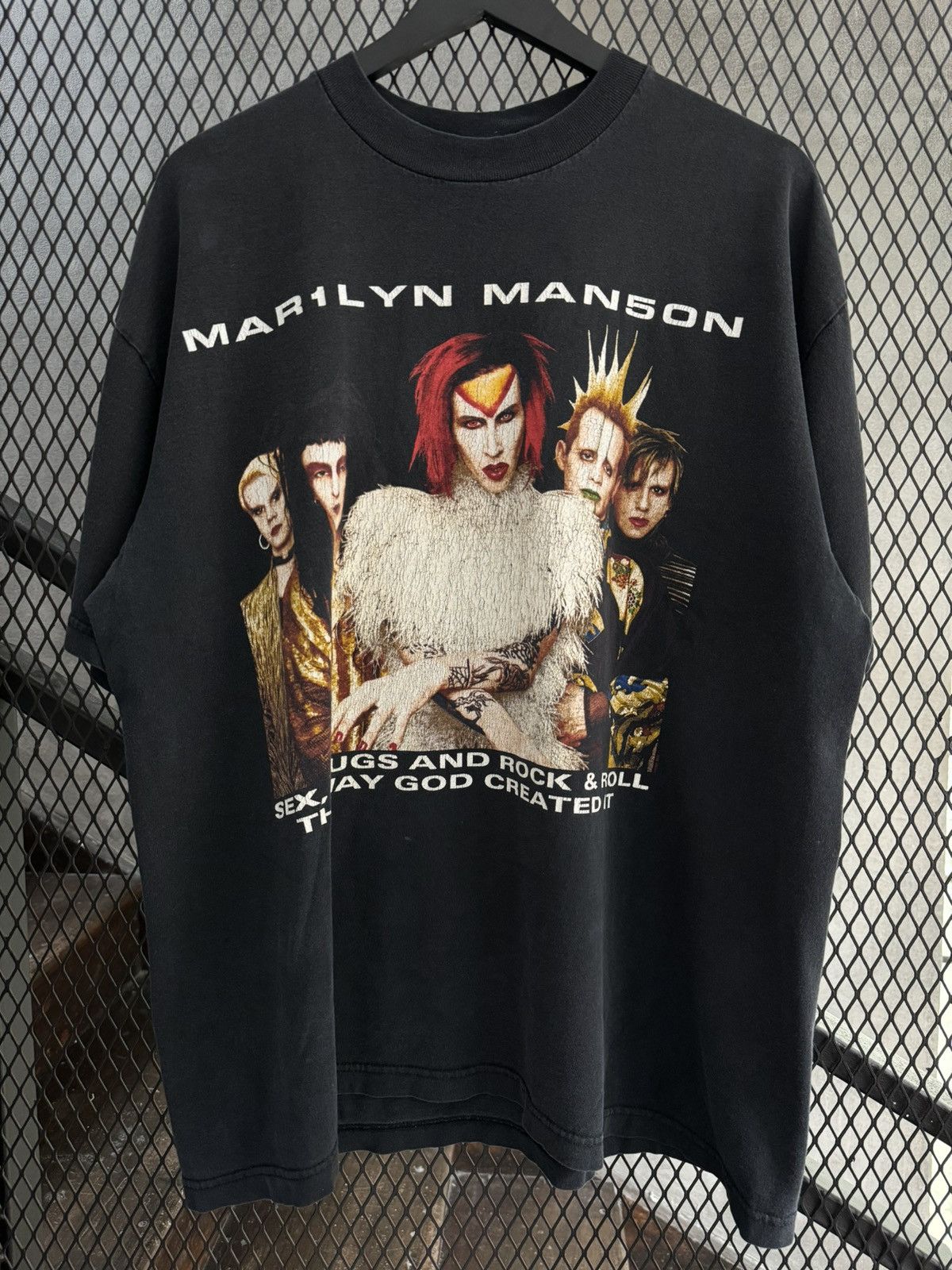 image of 1999 Marilyn Manson Sex Drugs And Rock & Roll Tour in Black, Men's (Size XL)