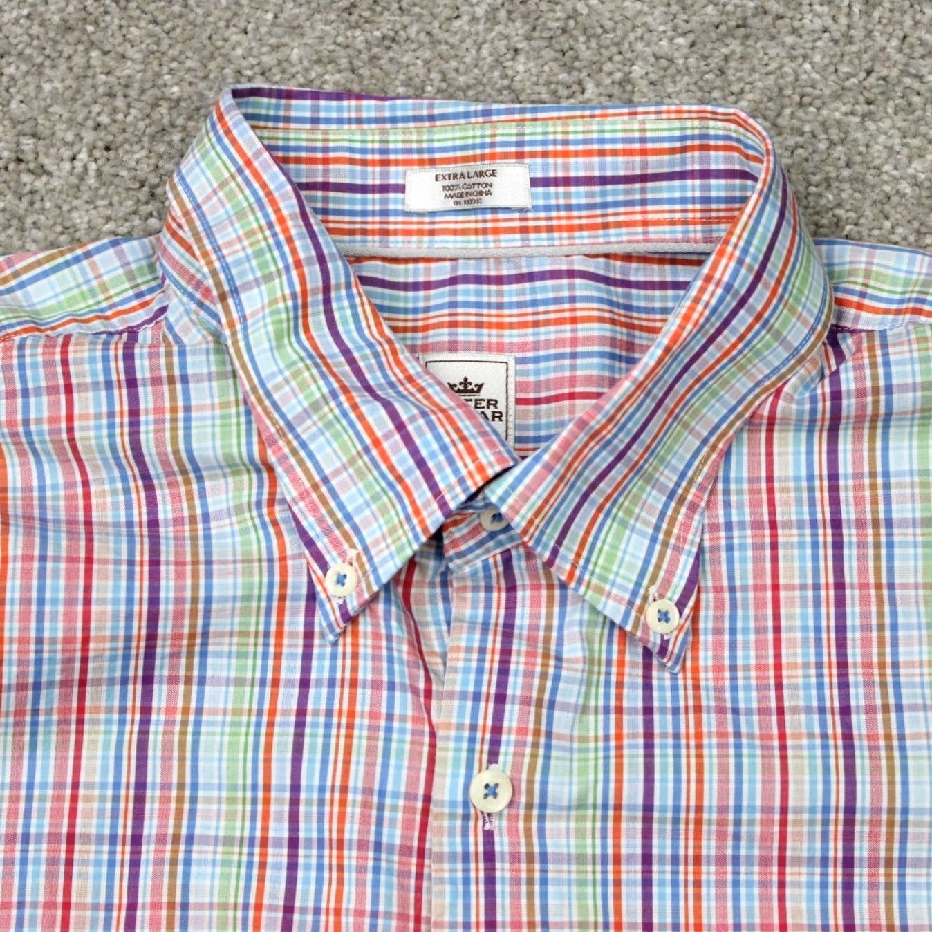 Peter Millar Peter Millar Shirt Men XL Blue/Orange/Purple 100% Cotton Long Sleeve Button Down Regular Fit Shirts Mens XL Blue Purple Orange Check Pattern Button-Up Size US XL / EU 56 / 4 - 4 Thumbnail