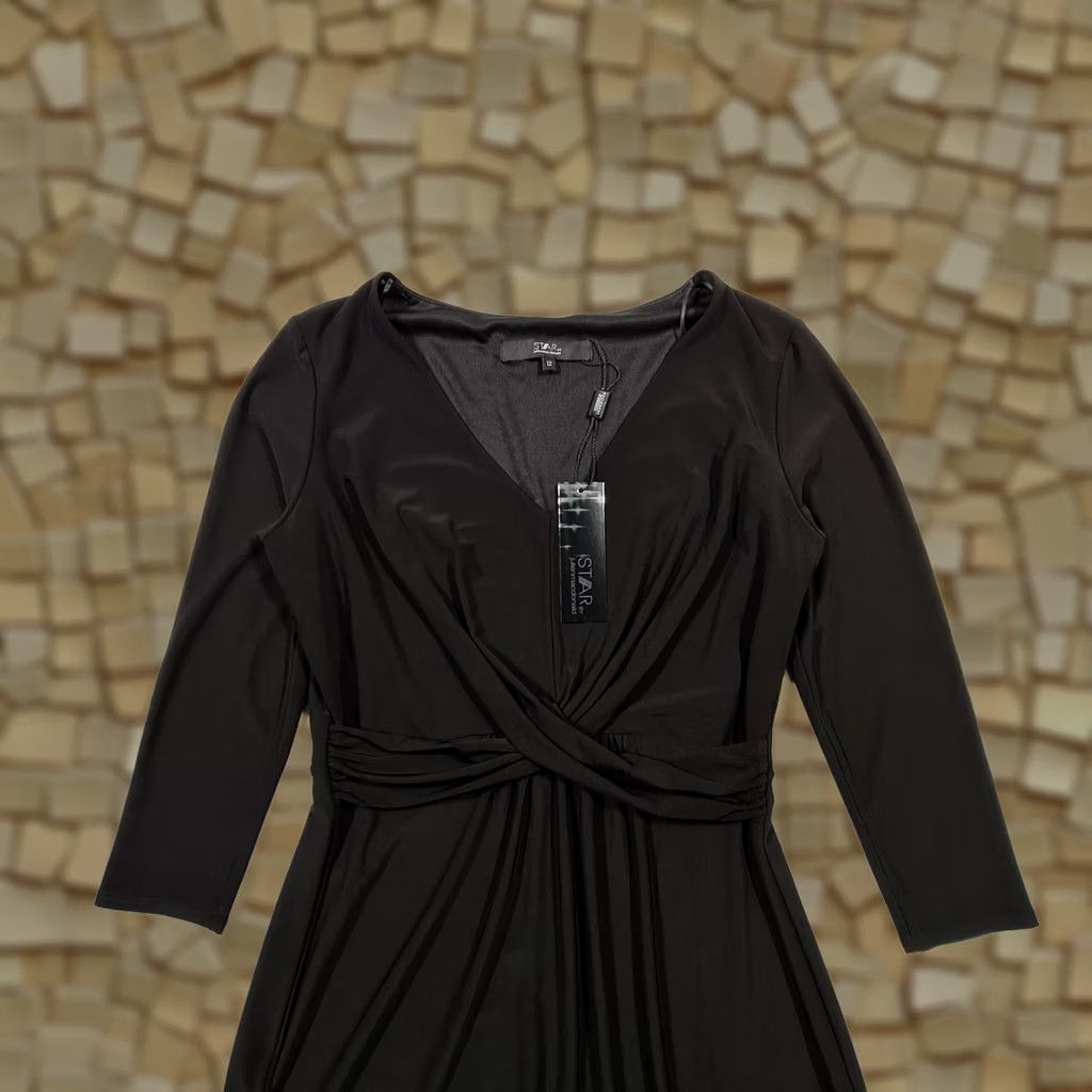 Vintage Julien Macdonald Star Dress Womens Black 12 UK 3/4 Sleeve Stretch Gown Maxi Size XL / US 12-14 / IT 48-50 - 1 Thumbnail