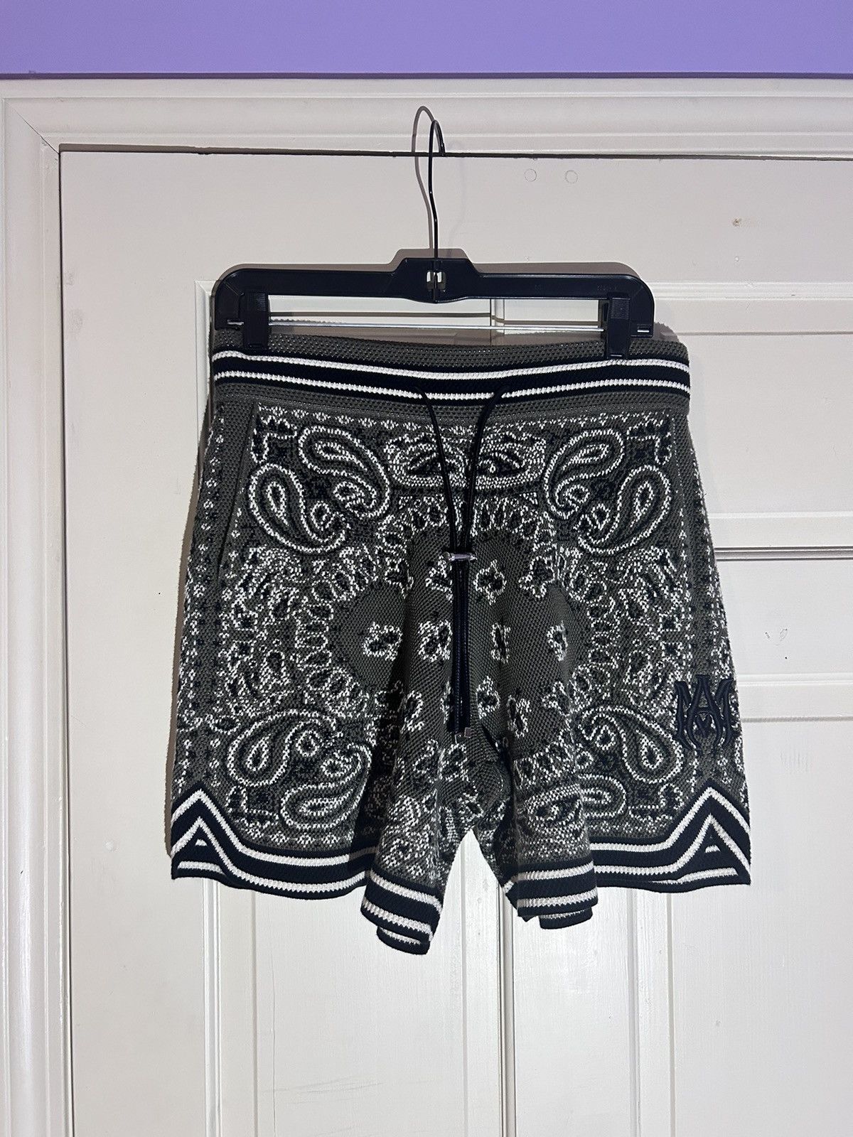 image of Amiri Olive Paisley Knitted Shorts Size S, Men's