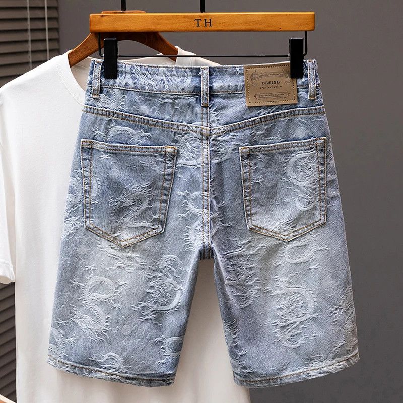 Japanese Brand Dragon pattern straight blue denim shorts Size US 34 / EU 50 - 2 Thumbnail