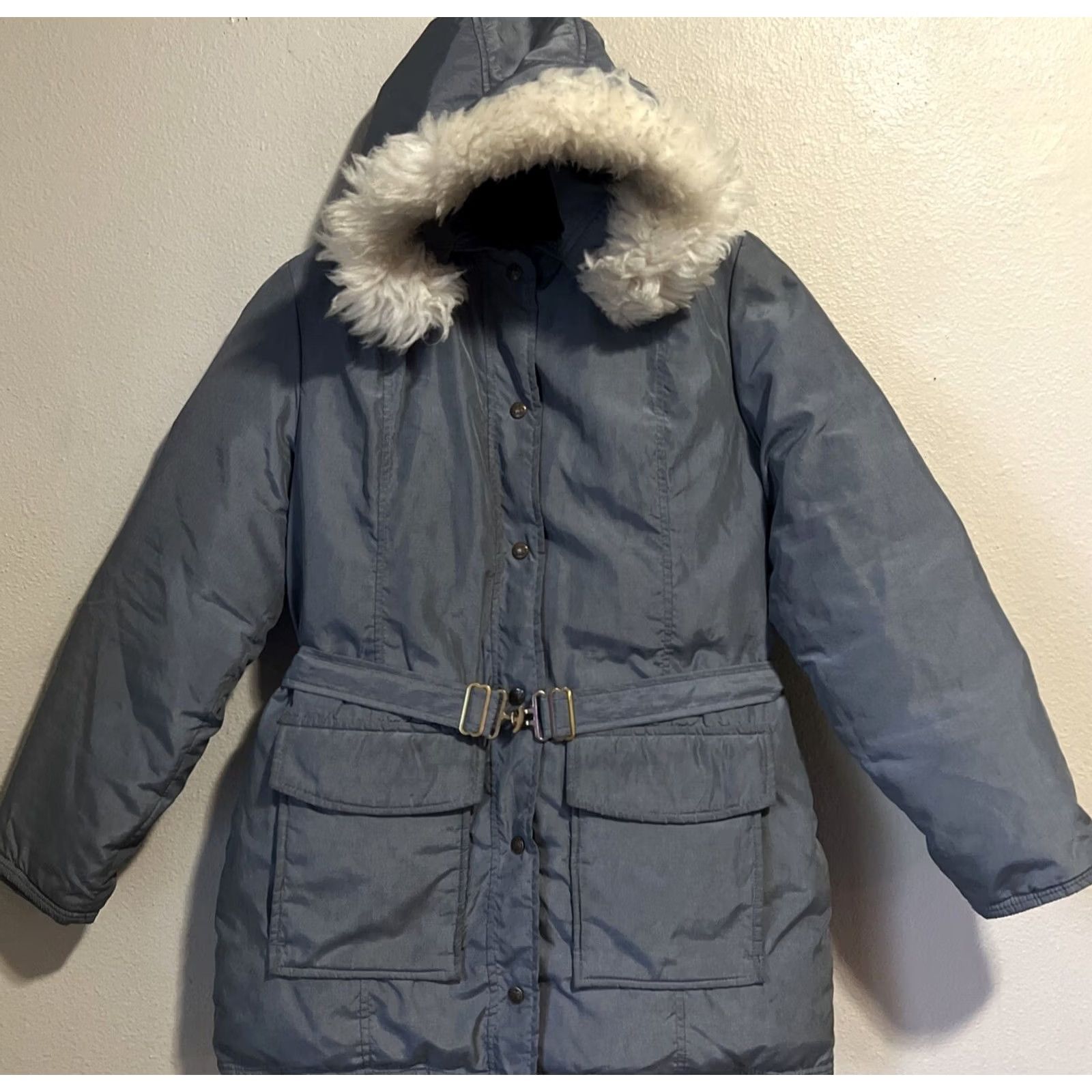 Eddie Bauer VINTAGE Eddie Bauer Goose Down Parka Womens Jacket L Green 70s Retro Insulated Full Zip Hooded Long Sleeve, Quilted, Faux Fur, Belt, Down Model J1146 Size L / US 10 / IT 46 - 2 Thumbnail