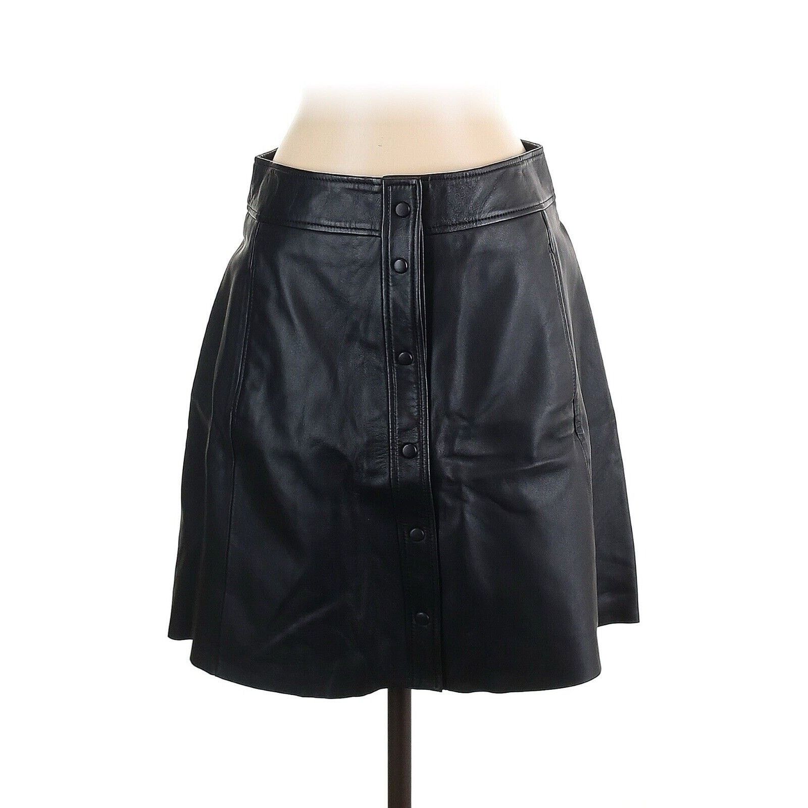 Massimo Dutti NWT Massimo Dutti Black Leather Mini Skirt Snap Buttons S Size 26" / US 2 / IT 38 - 1 Thumbnail