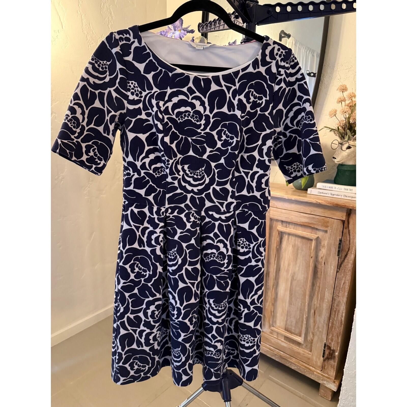 Boden Boden Navy Blue Floral Fit & Flare Dress Short Sleeve Size 8 Size M / US 6-8 / IT 42-44 - 5 Thumbnail