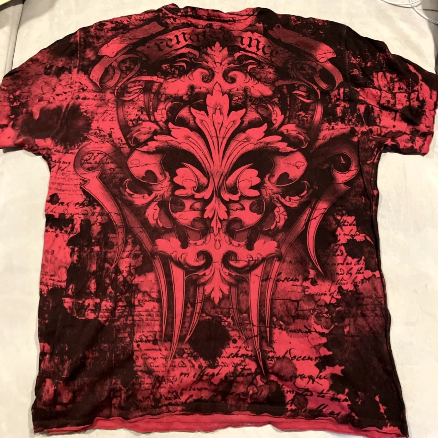 Vintage VINTAGE Helix T-Shirt AOP All Over Print Red & Black Skull Goth Men's XXL Short Sleeve Shirts Mens 2XL Skull T Shirt Size US XXL / EU 58 / 5 - 5 Thumbnail