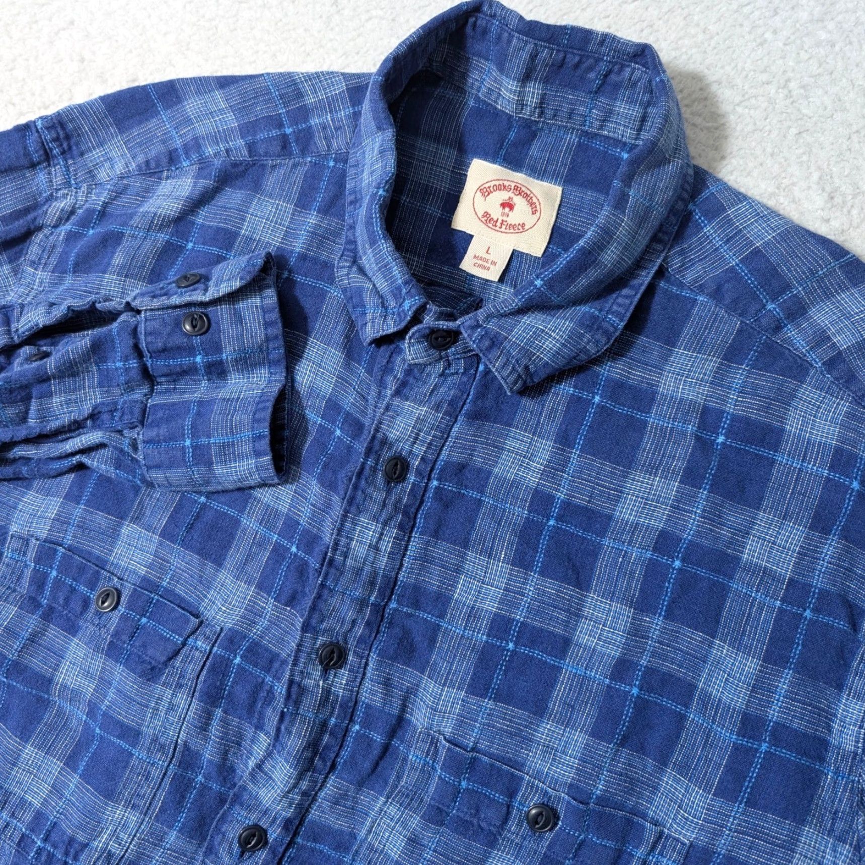 Brooks Brothers Brooks Brothers Button-Down Shirt Mens L Blue Plaid 100% Linen L/S Pockets Shirt Button-Up Casual Classic Travel Size US L / EU 52-54 / 3 - 2 Thumbnail