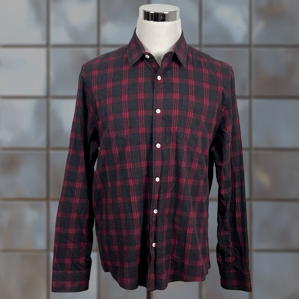 Vintage 7 Diamonds Large Casual Shirt Button-Front 100% Cotton Red Plaid Dark Gray Men's Long Sleeve Front-Button Shirt Size US L / EU 52-54 / 3 - 1 Thumbnail