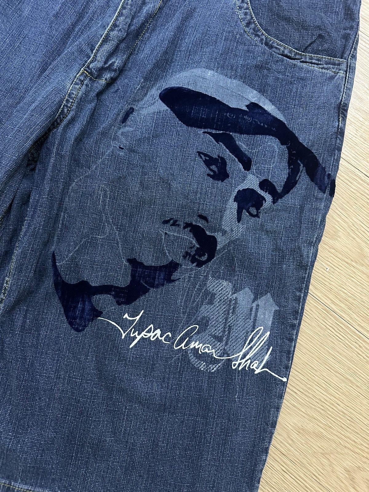 Makaveli × Vintage Rare And Beautiful Vintage Tupac Makaveli Baggy Jorts Denim Size US 40 / EU 56 - 5 Thumbnail