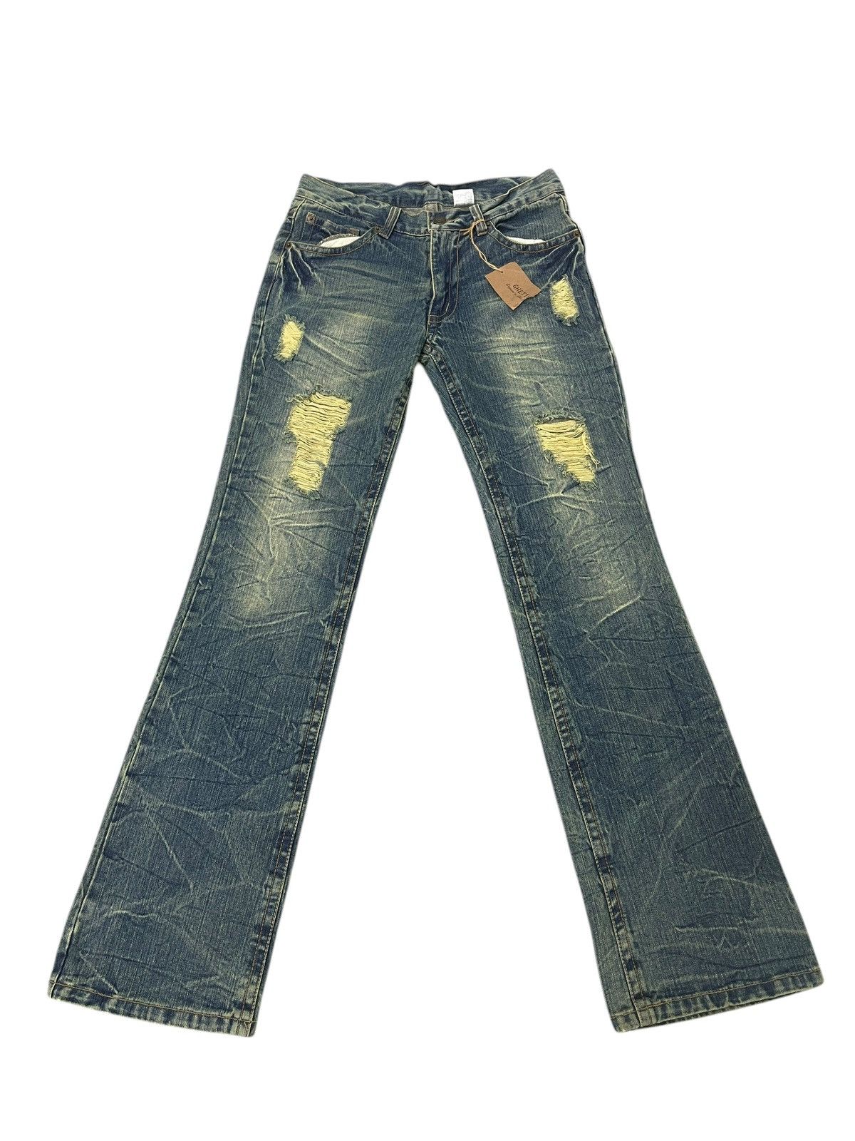 Japanese Brand New Flare Jeans Ghetto Distress Low Rise Boot Cut 1🟦0 Size US 31 - 2 Thumbnail