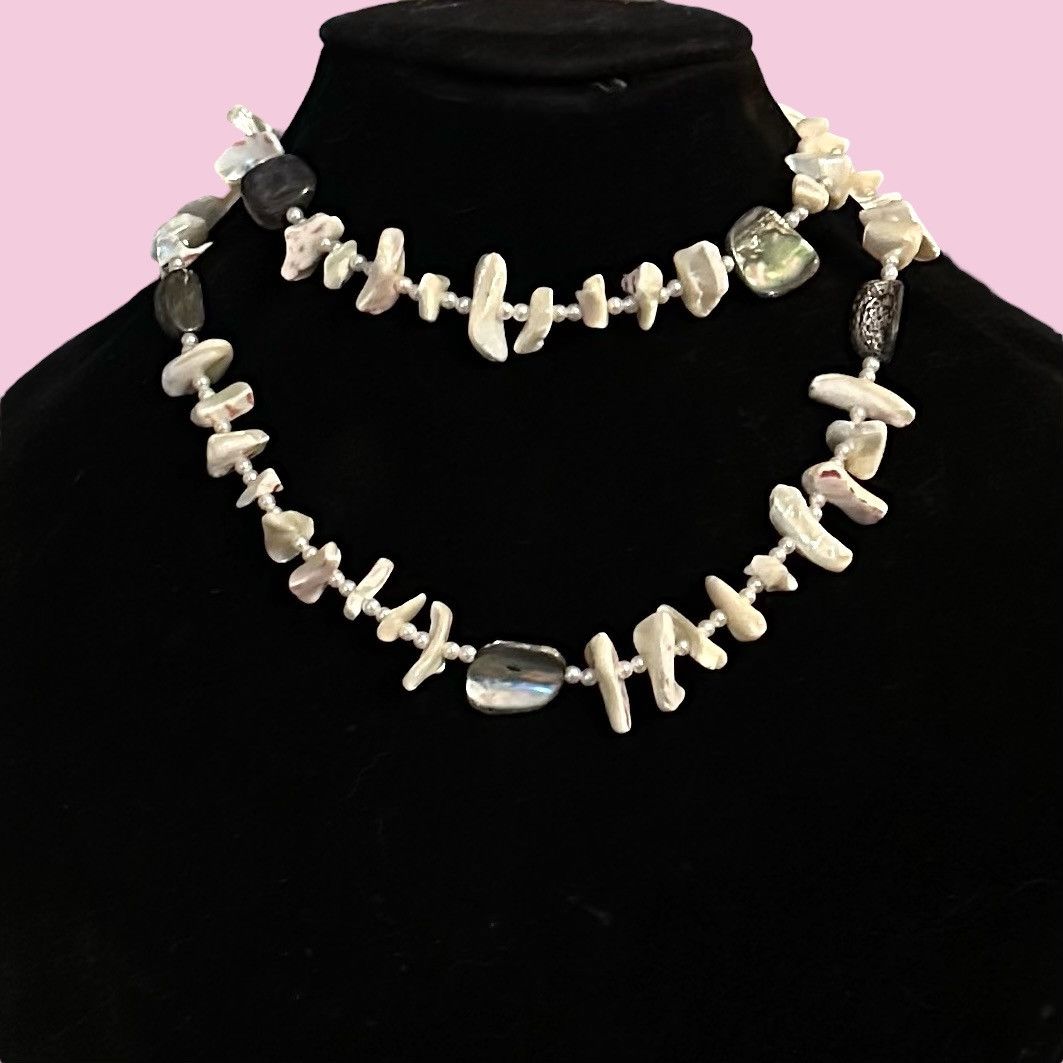 Vintage Vintage long mother of pearl and abalone chip necklace Size ONE SIZE - 2 Thumbnail