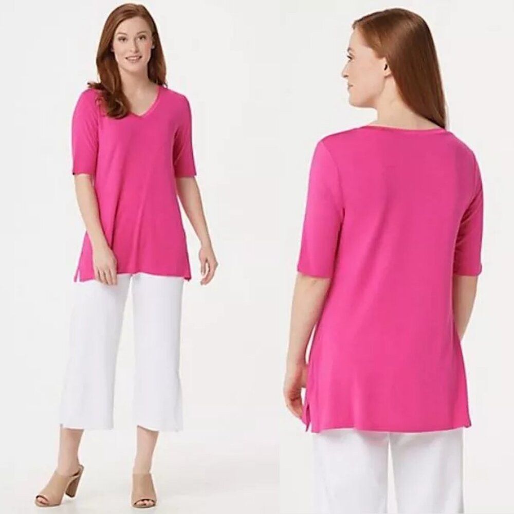 Halston New H by Halston Essentials Pink V-Neck Tunic Top A353391 S Size L / US 10 / IT 46 - 1 Thumbnail