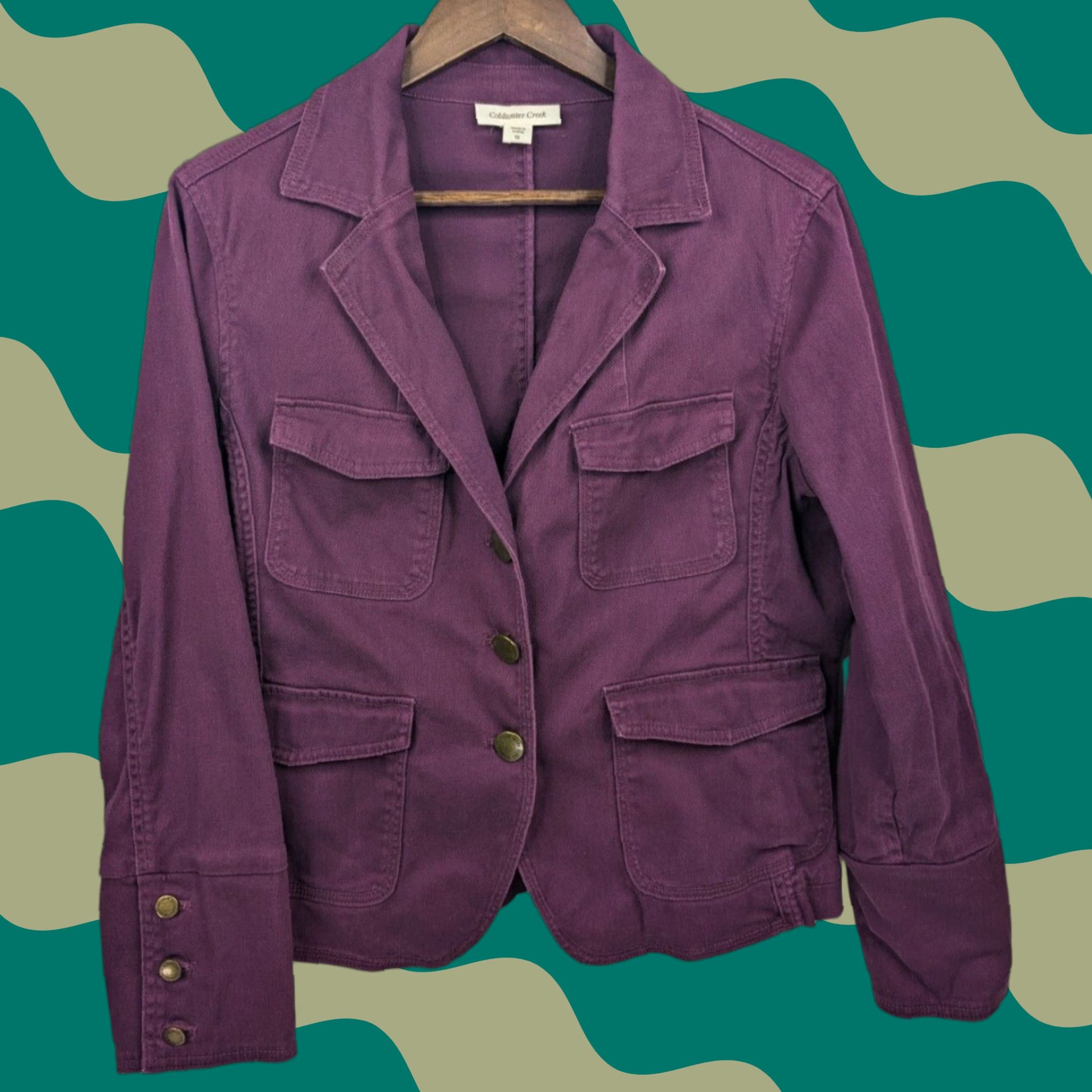 Coldwater Creek Coldwater Creek Women's Plum Purple Button Collared Flap Pockets Jacket Size 10 Size L / US 10 / IT 46 - 1 Thumbnail