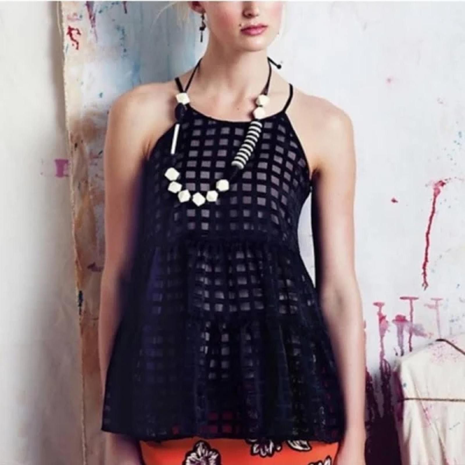 Other Anthropologie Black Sheer Checkered Sleeveless Tank Top Size M / US 6-8 / IT 42-44 - 1 Thumbnail
