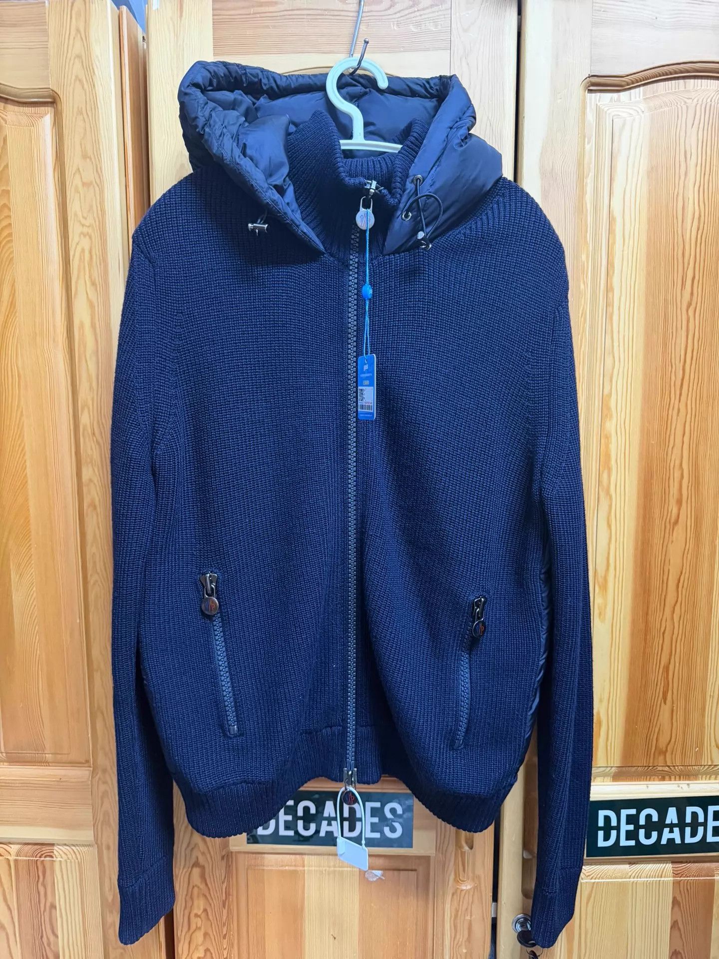 Moncler Moncler Navy Sleeve Logo Knit-Blend Down Zip Hood Jacket Size US M / EU 48-50 / 2 - 1 Thumbnail