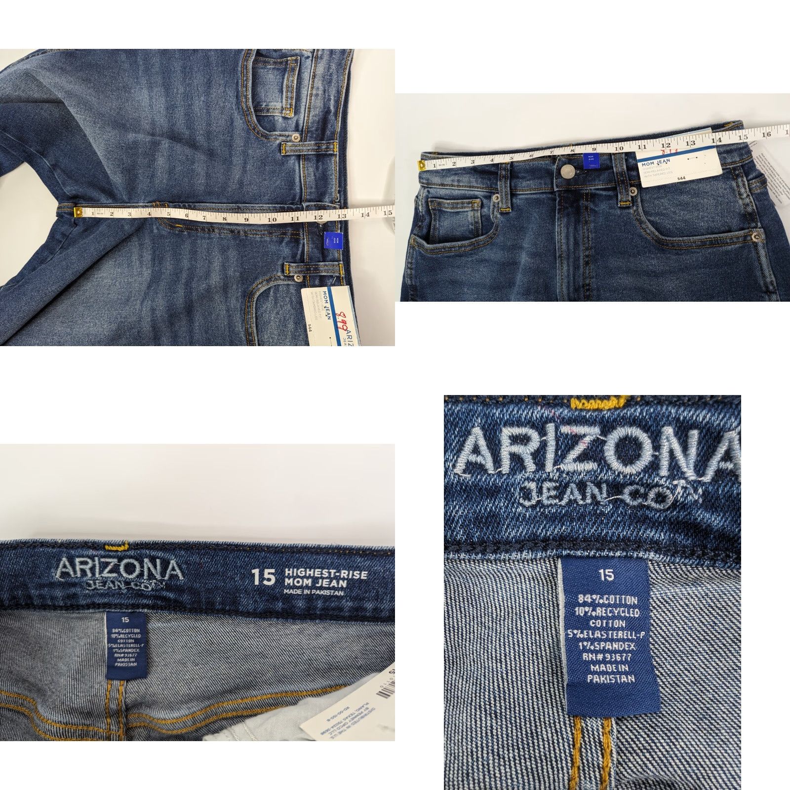 Vintage Arizona Jeans Mom Jeans Size 15 Highest Rise Blue Distressed Dark Denim NWT Size 36" / US 14 / IT 50 - 8 Thumbnail