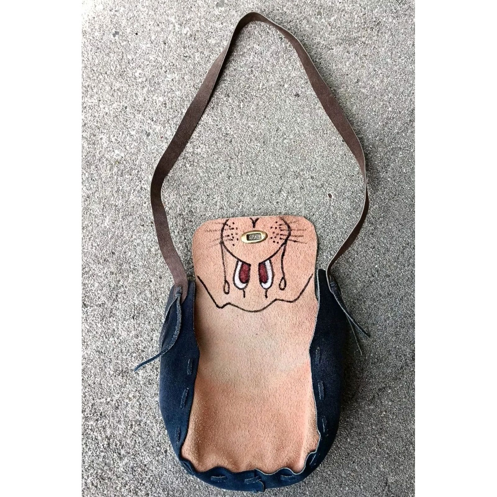 Vintage Handmade Suede Leather Purse Hound Dog Art Small Shoulder Bag Artsy Puppy Size ONE SIZE - 5 Thumbnail