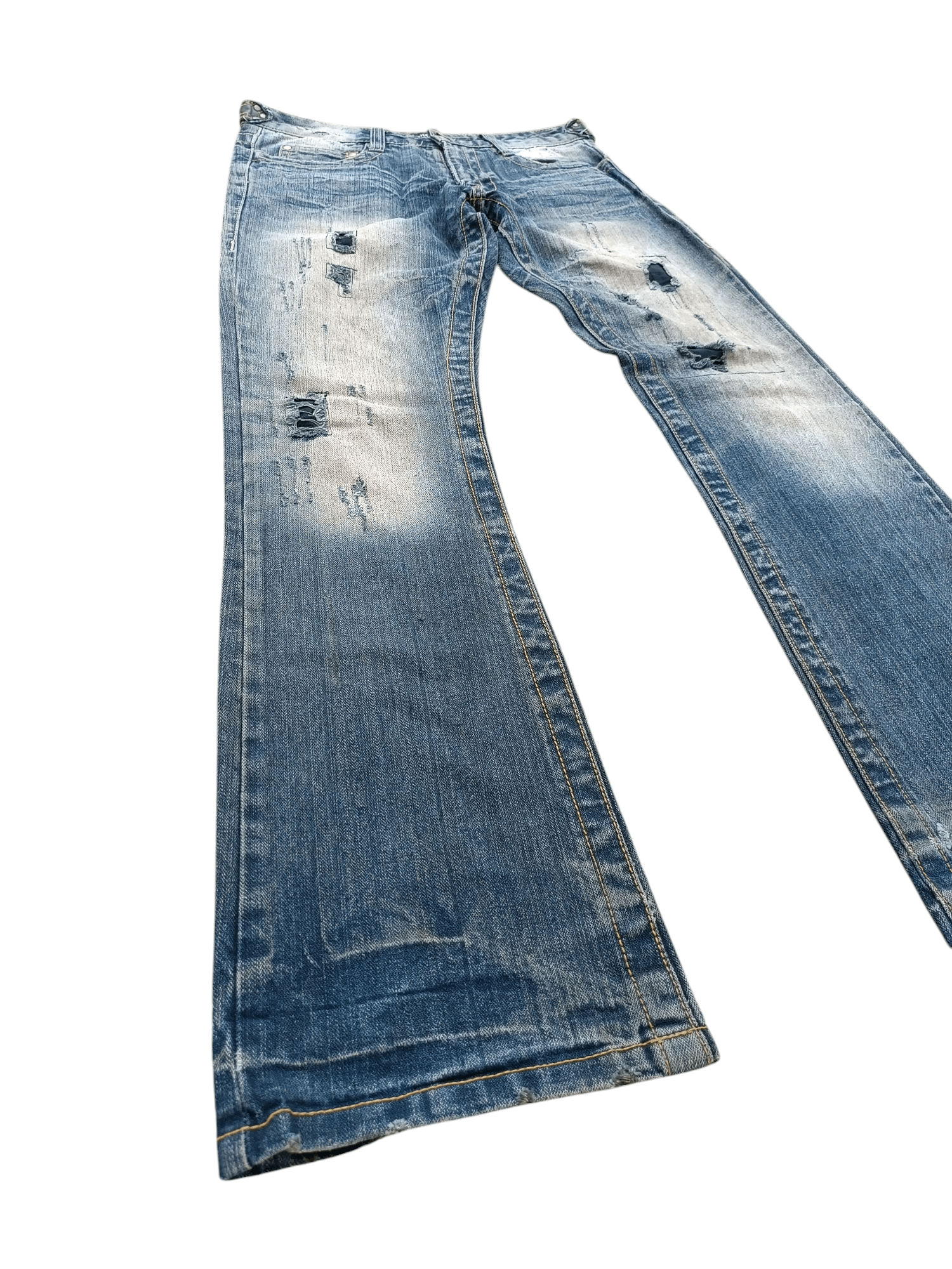 Japanese Brand FLARED🔥Japanese Brand LIMITED Distressed Buckle Back Denim Size US 32 / EU 48 - 1 Thumbnail