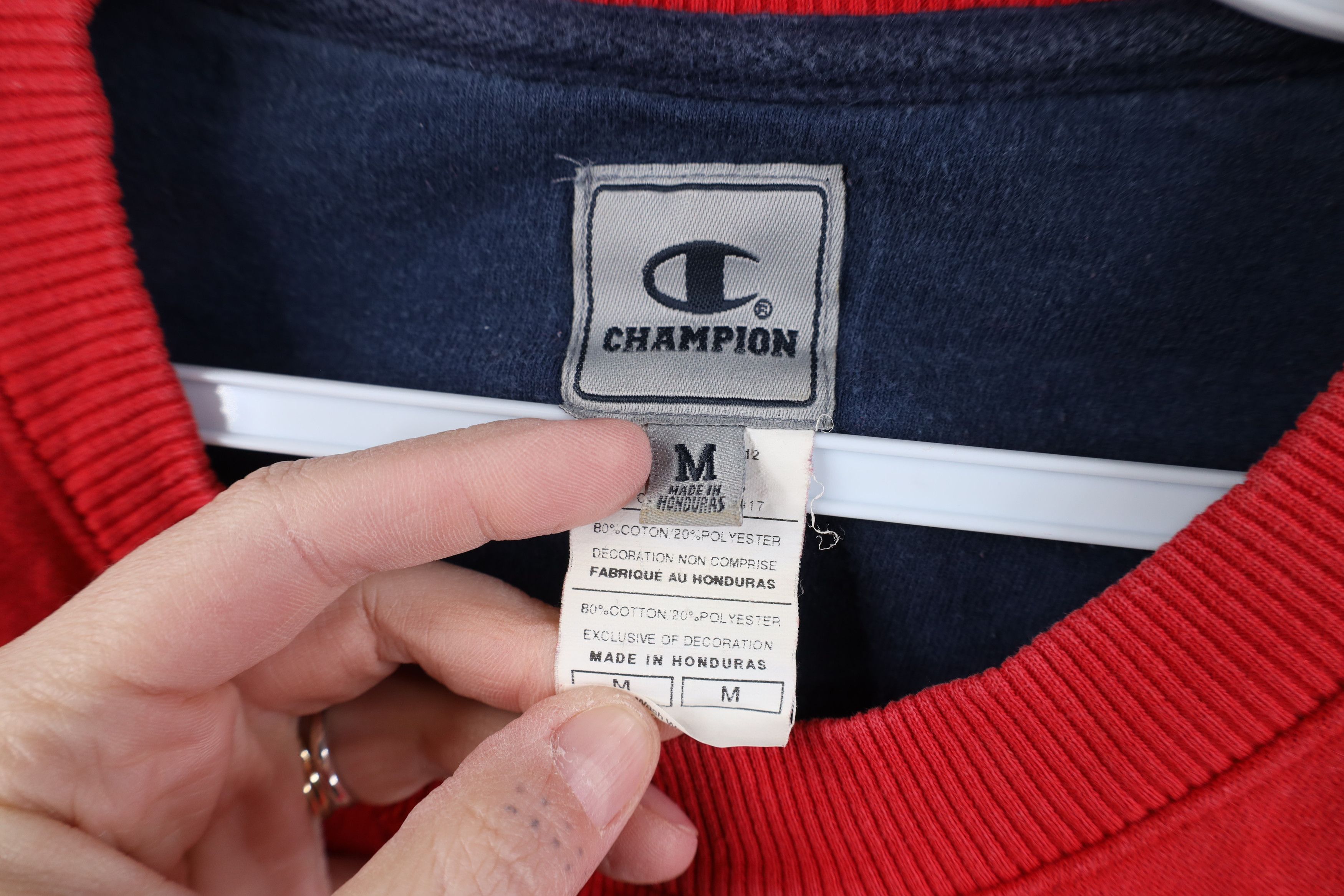 Champion Vintage 90s Y2K Champion Distressed Crewneck Sweatshirt Red Size US M / EU 48-50 / 2 - 8 Thumbnail
