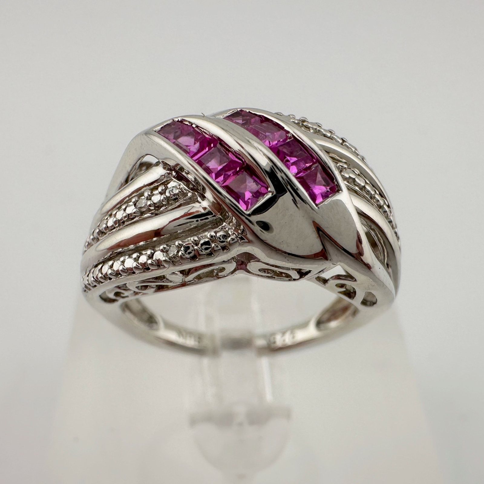 Other Detailed Lab Created Pink Sapphire and Sterling Ring Size 7 Size ONE SIZE - 3 Thumbnail
