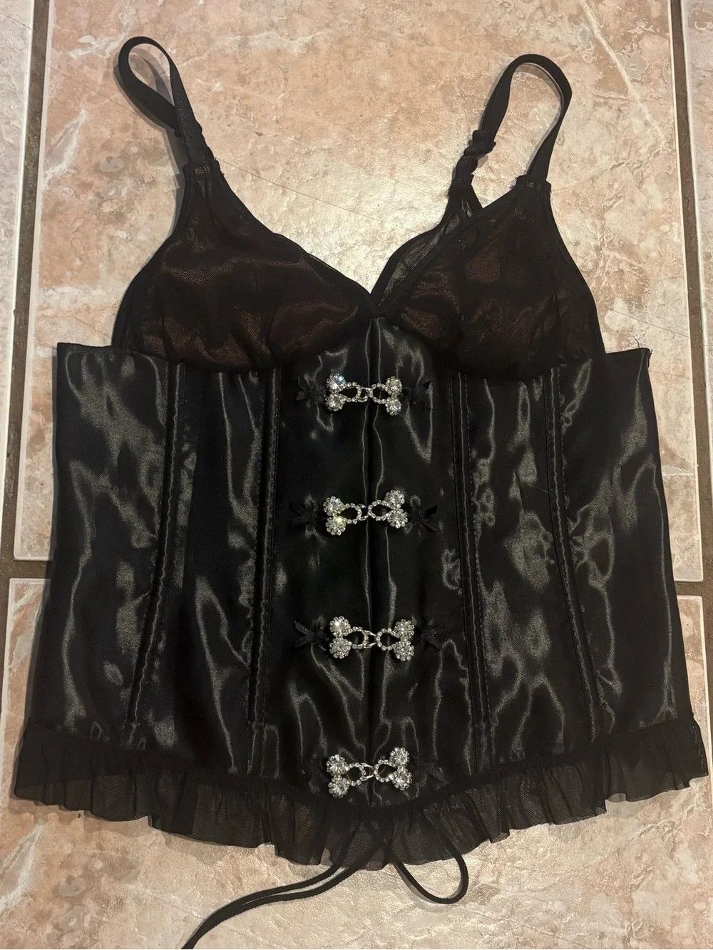 Other cherry leather and mesh satin corset bustier lace up tank Size S / US 4 / IT 40 - 1 Thumbnail