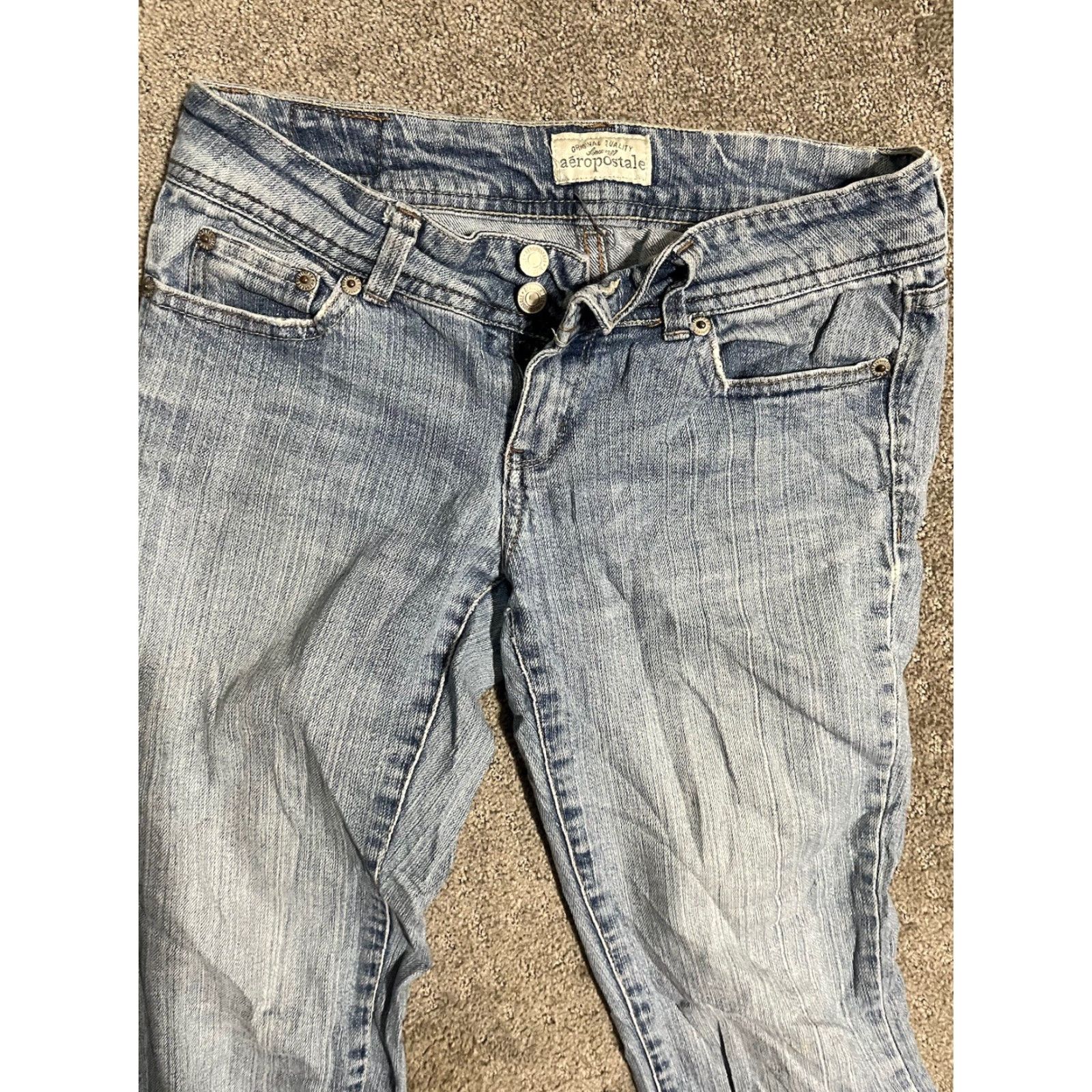 Aeropostale VINTAGE Aeropostale Women's Jeans Straight Regular 32In Blue Distressed Denim Mid Rise 2000s Girls Size 25" / US 0 / IT 36 - 4 Thumbnail