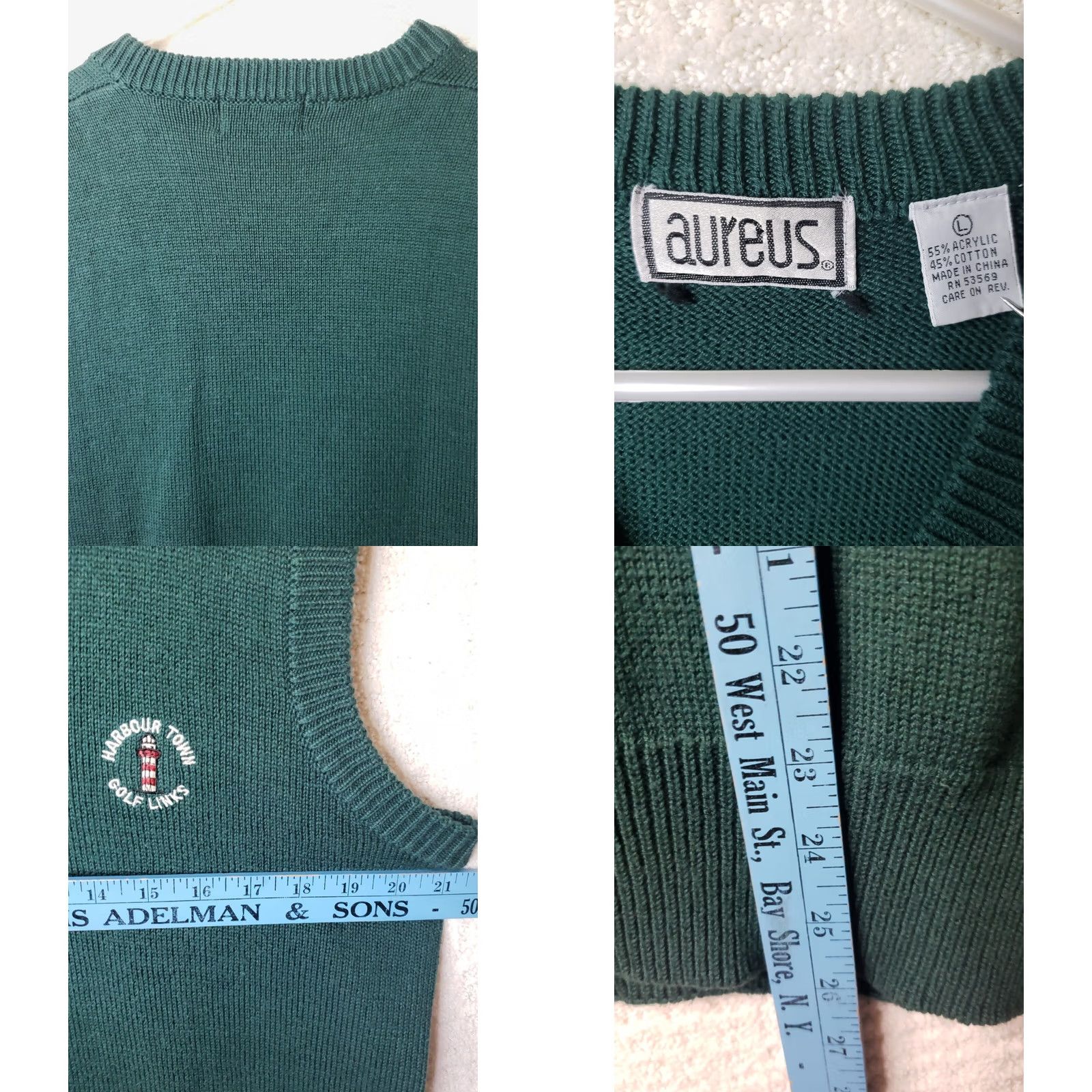 Vintage VINTAGE Aureus Sweater Vest Men's L Green Harbor Town Golf Links Hilton Head SC Size US L / EU 52-54 / 3 - 8 Thumbnail