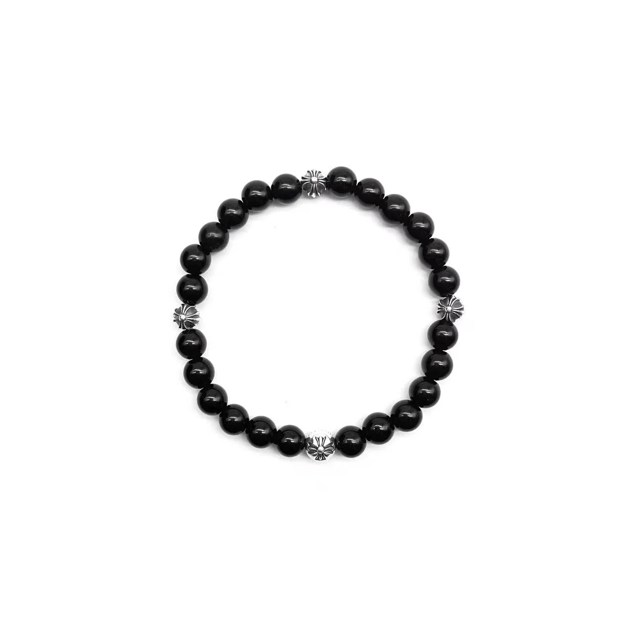 Chrome Hearts Chrome Hearts 6mm Beaded Obsidian Silver Cross Ball Bracelet Size ONE SIZE - 1 Thumbnail