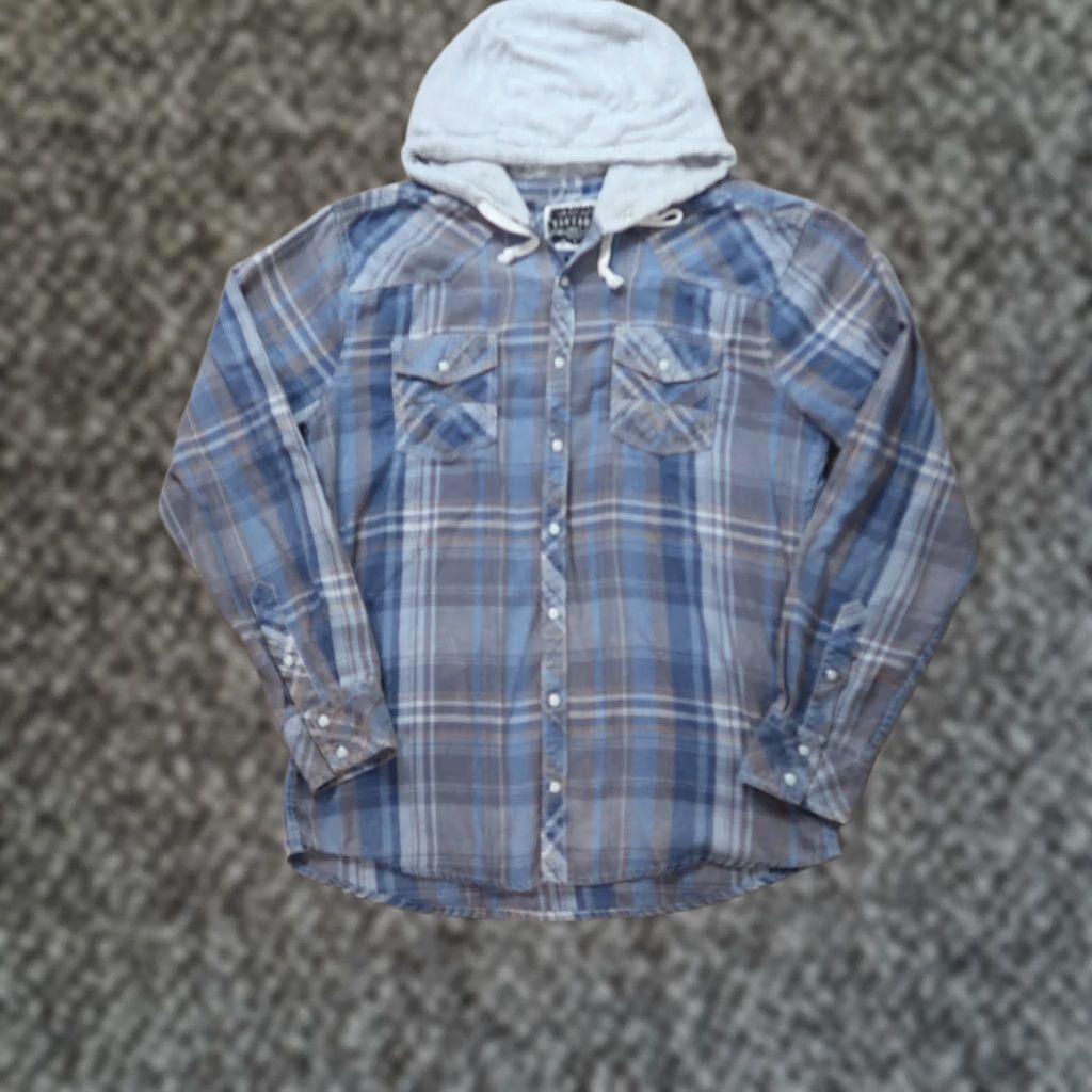 Vintage VINTAGE Buckle Button-Up Shirt Men Large Long Sleeve Plaid Hooded Athletic Fit Blue Size US L / EU 52-54 / 3 - 1 Thumbnail
