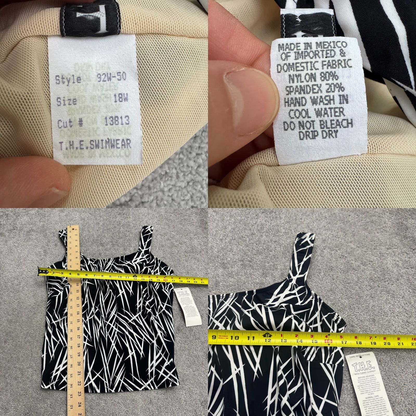 Vintage Topanga Swimwear Tankini Top Womens 18W Black White Slimmer Padded NWT By THE Size XXL / US 16-18 / IT 52-54 - 8 Thumbnail