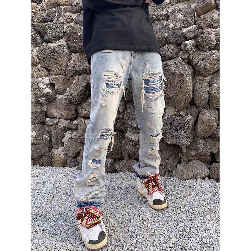 Japanese Brand × Jean Distressed washed ripped hip-hop baggy slightly flared jeans Size US 34 / EU 50 - 1 Thumbnail