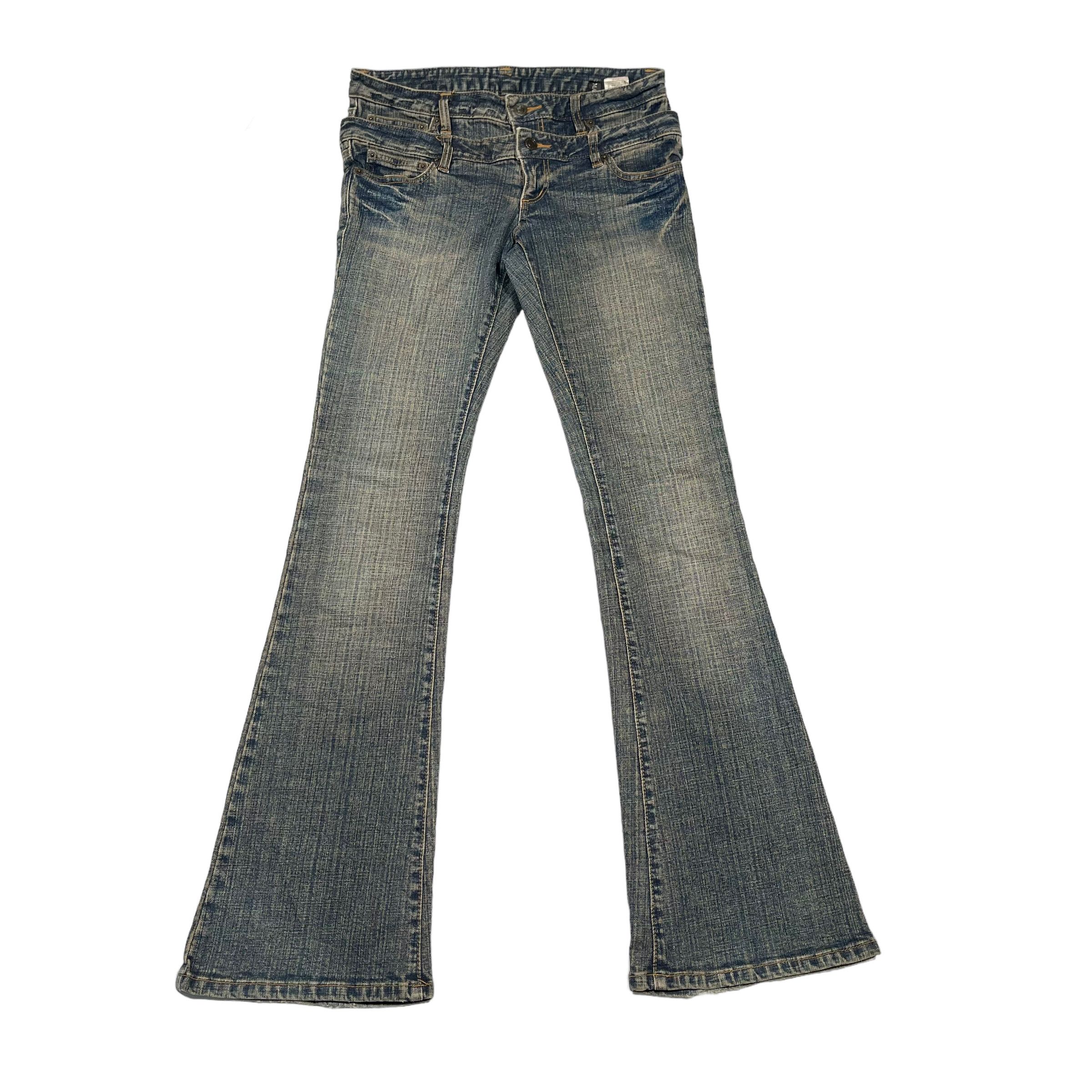 If Six Was Nine × KMRii × Tornado Mart Flare Double Waist Washed Punk Sick Denim Jeans Size US 29 - 1 Thumbnail