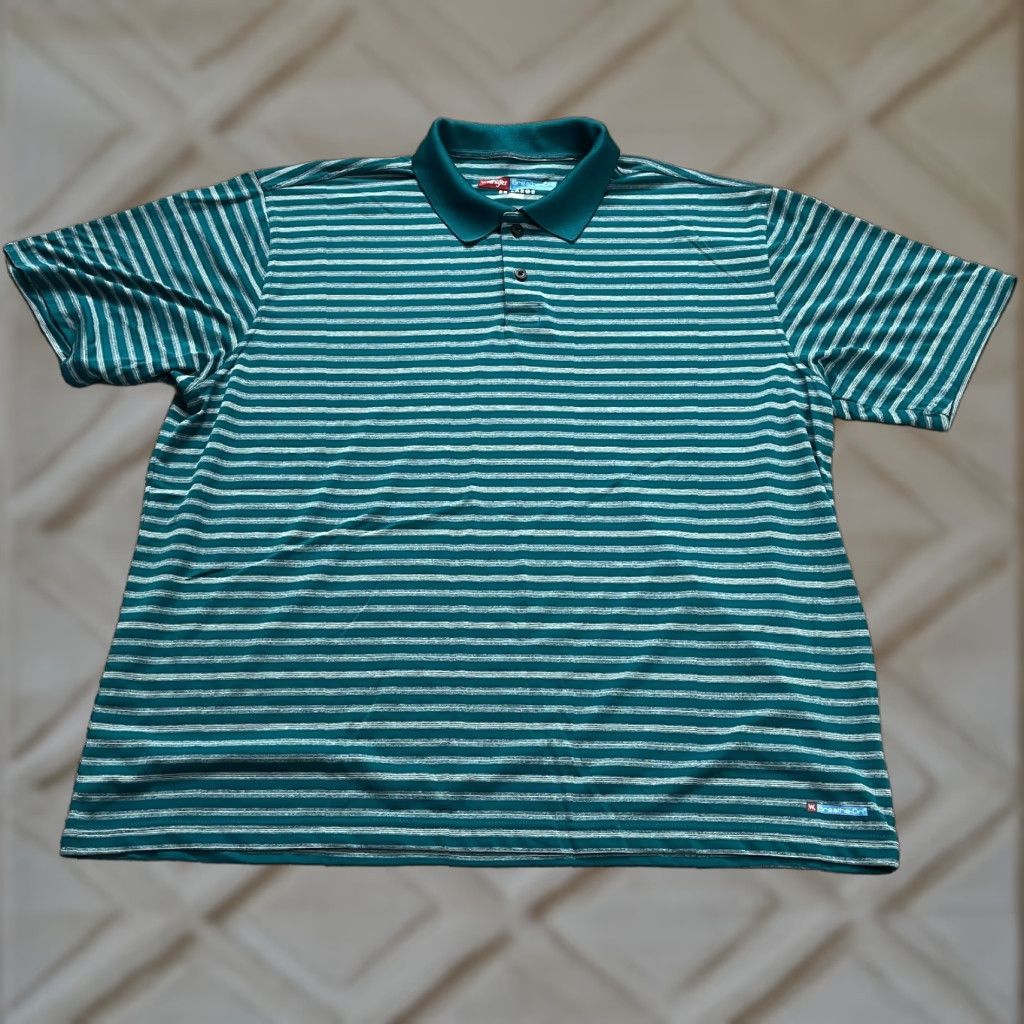 Wrangler Wrangler Breathe Dri Polo Shirt Mens 2XL Green Striped Short Sleeve Active Golf Size US XXL / EU 58 / 5 - 1 Thumbnail