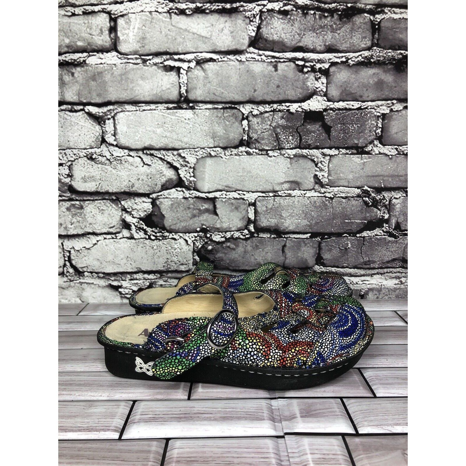 Other Alegria Fre-387 Rainbow Color Mosaic Leather Strap Clogs Sho Size US 5 / IT 35 - 19 Thumbnail